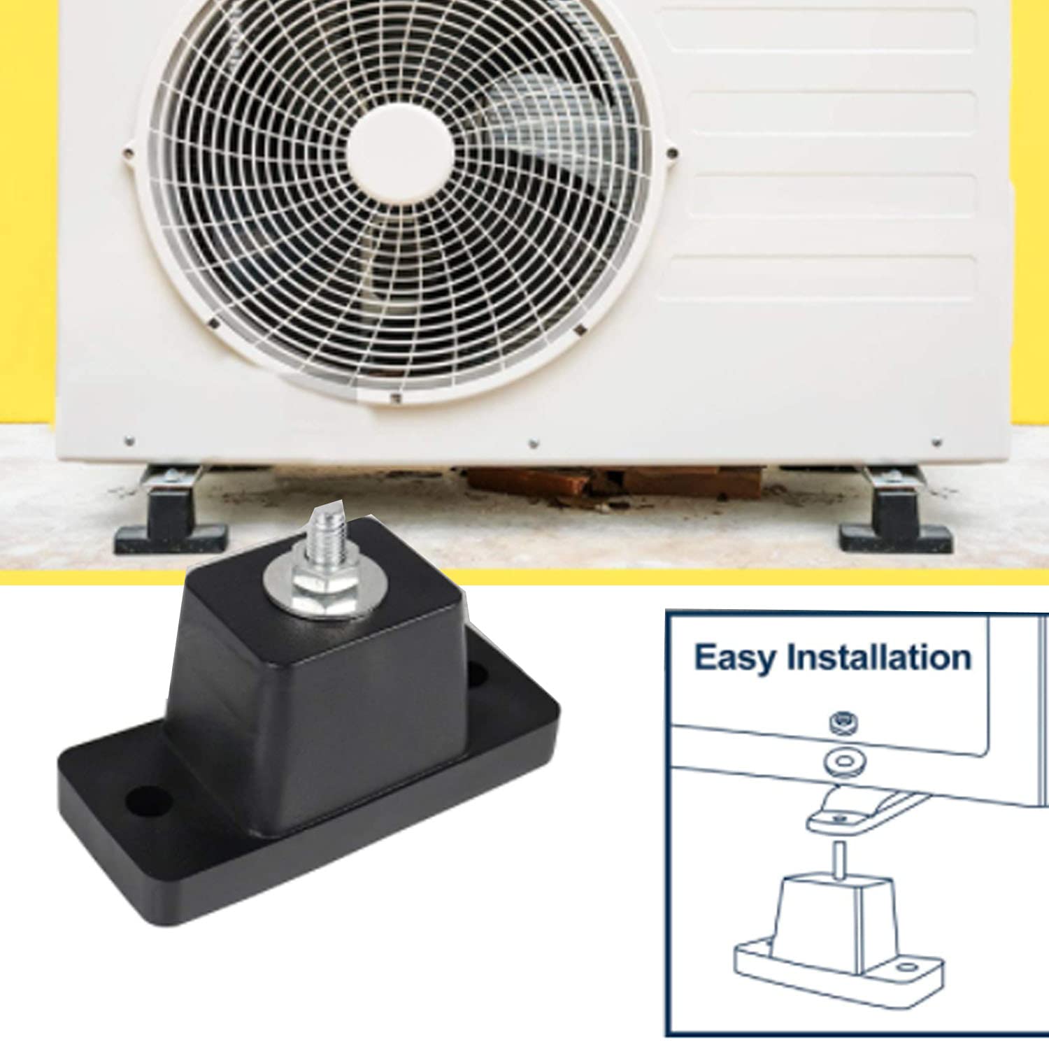 4 Pack Heavy Duty Anti-Vibration Rubber Pads for Outdoor Ductless Mini Split AC Condensers - Shock Absorbing Mounting Brackets for Air Conditioner Noise Reduction & Stability (Perfect for Home, Office & Commercial HVAC Systems)