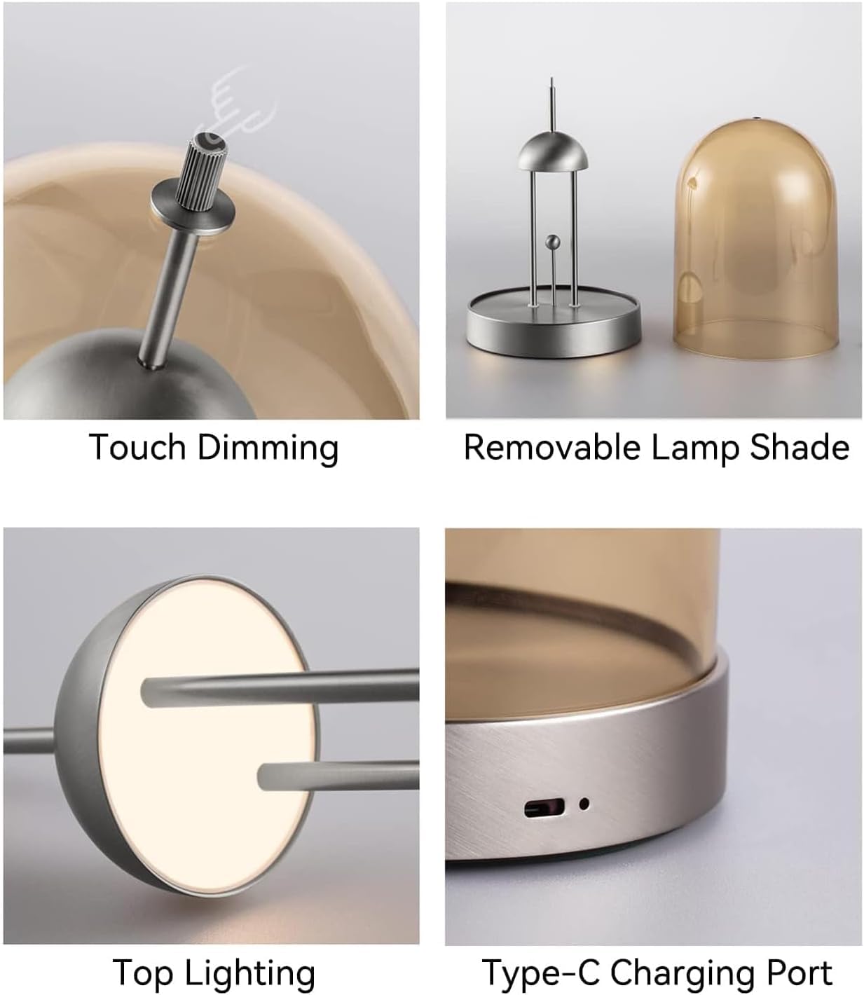 Rechargeable LED Table Lamp with 4000mAh Battery - USB Powered Touch Dimmable Night Light, Removable Shade & 4 Brightness Levels for Bedroom, Nightstand, Home, Restaurant, Office or Study Room