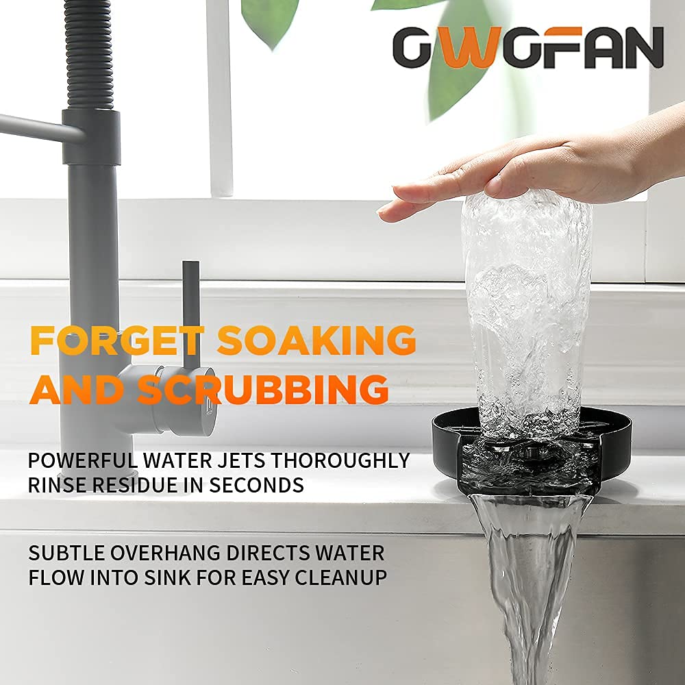 OWOFAN Matte Black Spring Kitchen Sink Faucet with Glass Rinser - High Arc Pull Down Sprayer, Durable Brass Construction for Modern Home & Restaurant Use