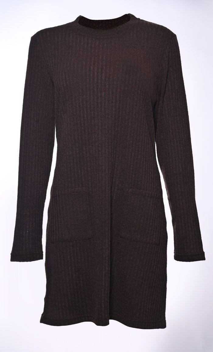 Stylish Brown Wool Tunic with Front Pockets - Comfortable & Elegant Women's Winter Wear for Office, Travel & Casual Outings