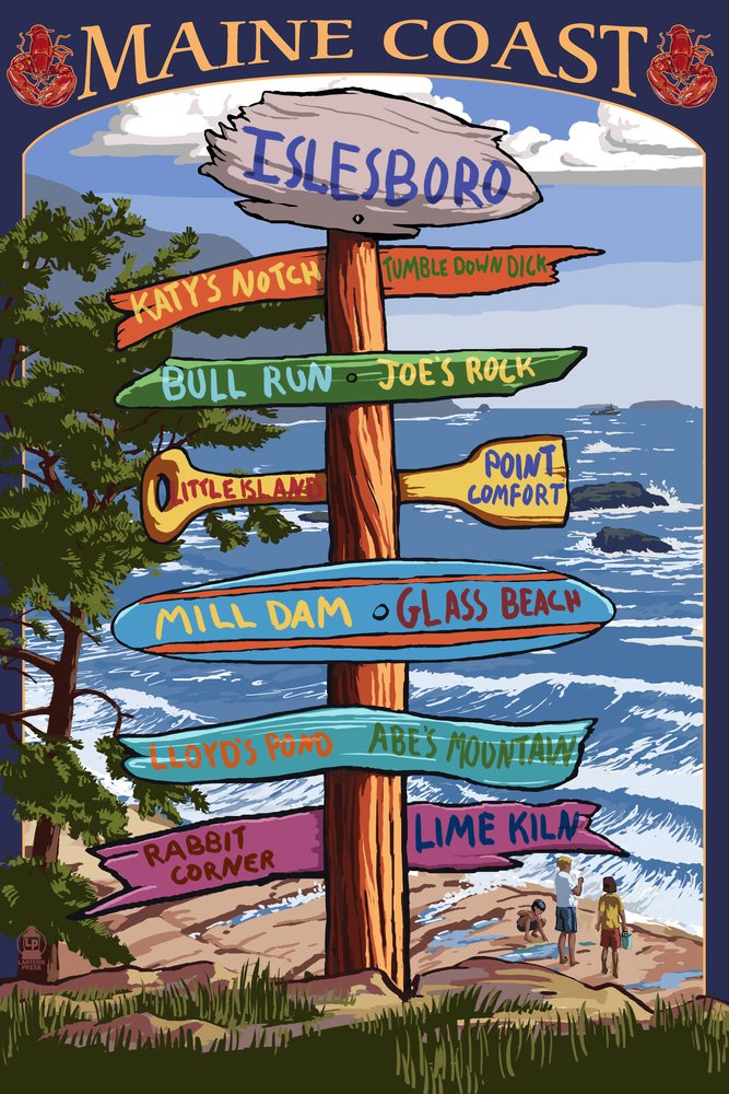 Islesboro Maine Sign Wall Art Poster - 12x18 Inches, Vintage Coastal Decor for Living Room, Bedroom, Office & Beach House