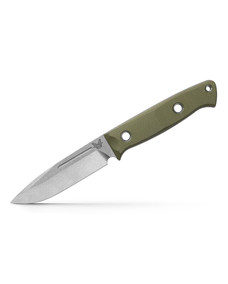 Benchmade 163-1 Bushcrafter Fixed Blade Knife - CPM S30V Drop Point Stonewashed Blade with OD Green G10 Handles - Perfect for Camping, Hunting & Outdoor Survival