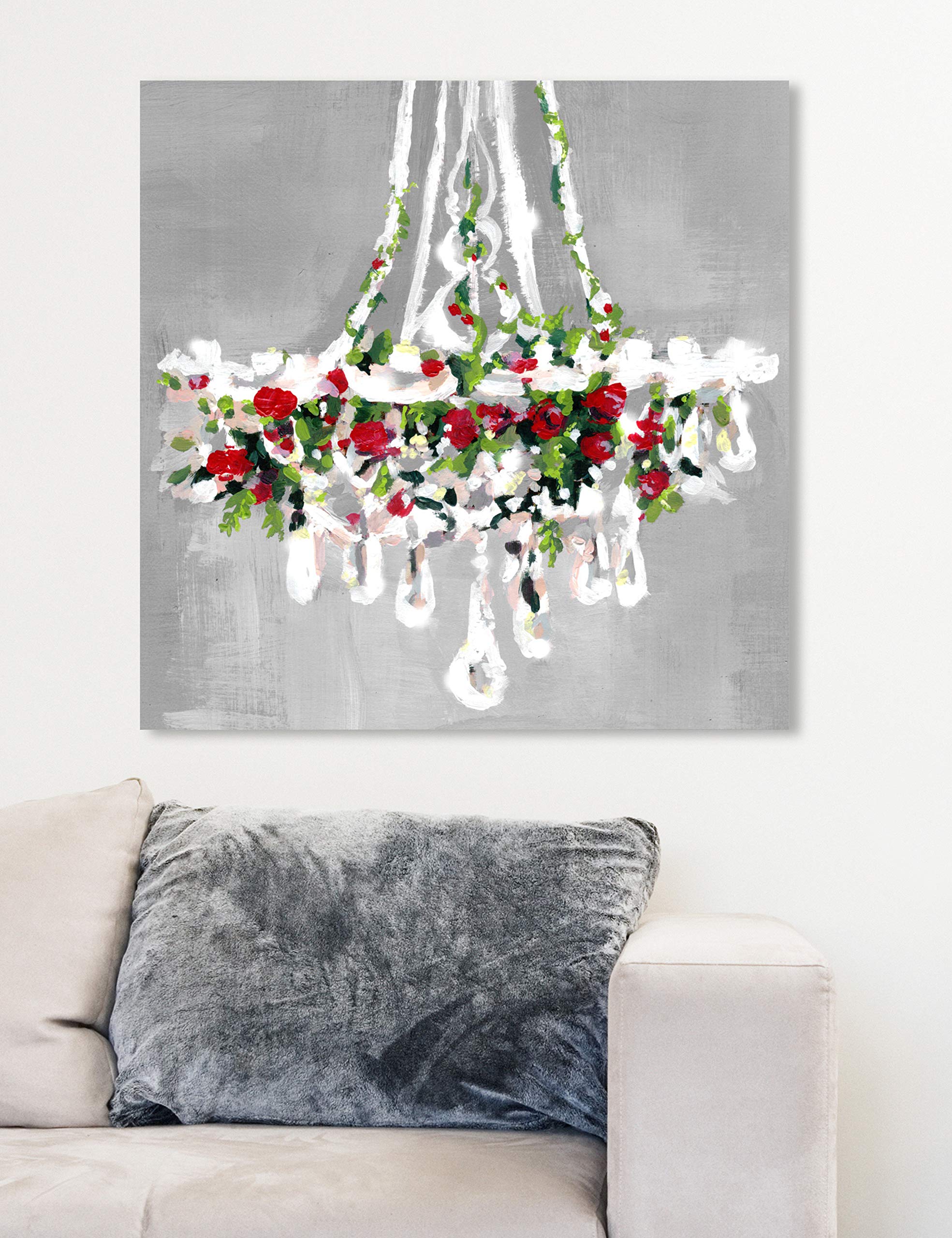 Oliver Gal Artist Co. Christmas Chandelier Wall Art Canvas Print - 24x24 Inch Holiday Home Decor in White & Red - Perfect for Living Room, Bedroom & Christmas Party Decoration