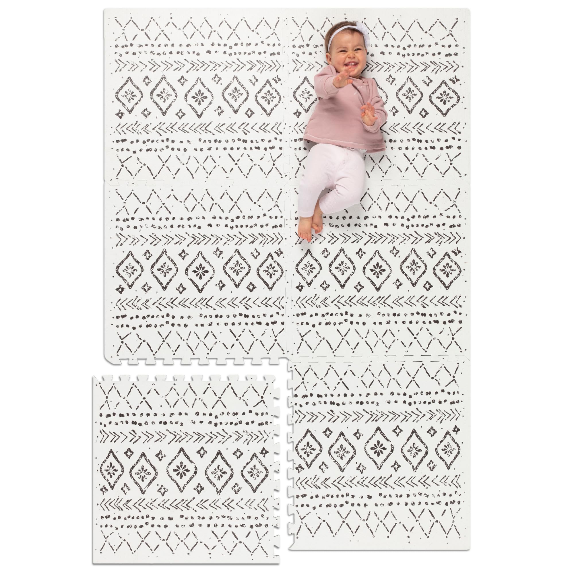 Lillefolk Baby Foam Play Mat - Non-Toxic Interlocking Tiles for Kids & Toddlers | 6x4ft Soft Foam Floor Mat for Baby Tummy Time, Crawling & Play Area | Boho Nursery Decor, Daycare & Home Playroom Essential