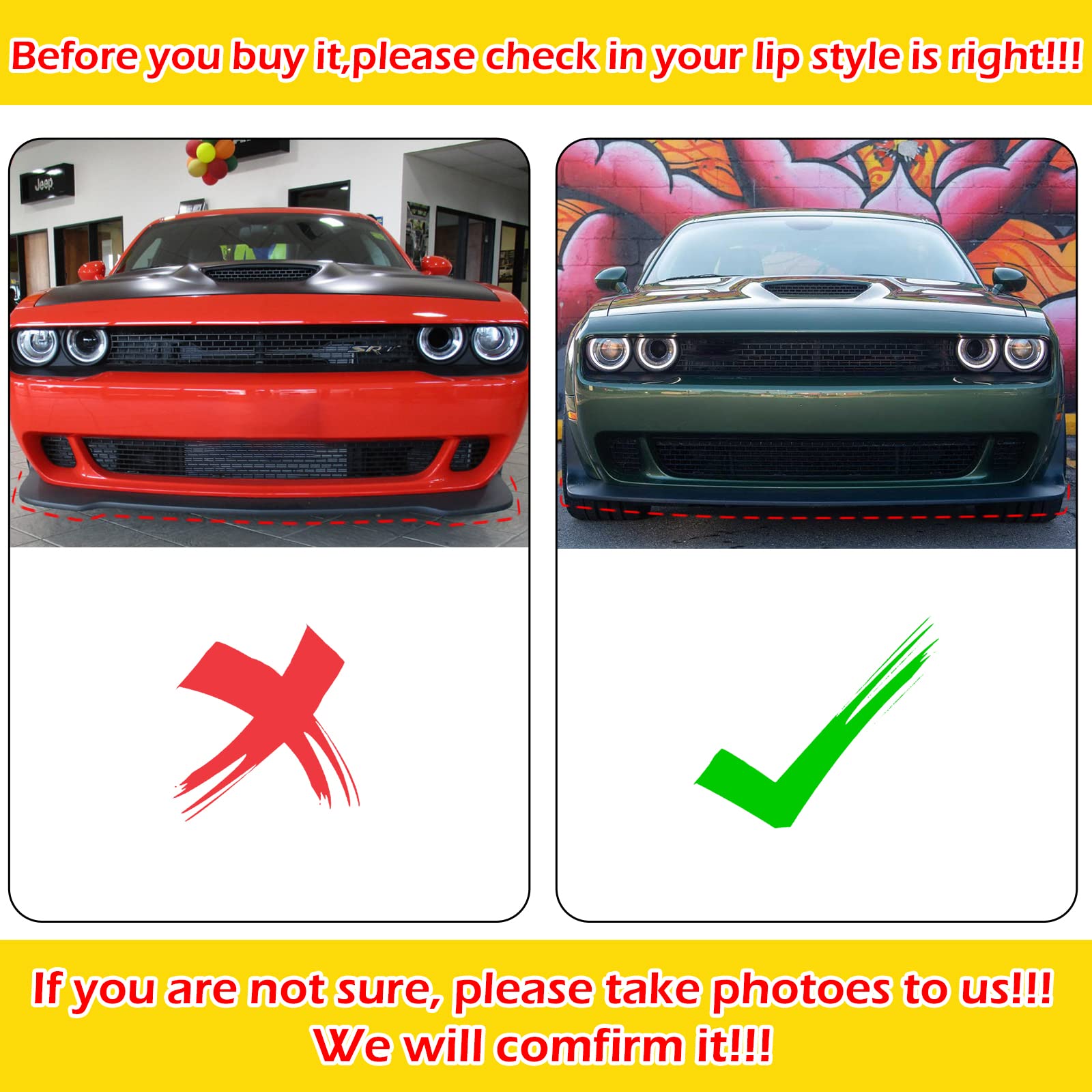 Dodge Challenger Front Bumper Lip Splitter - Yellow for Scat Pack R/T GT SRT | Street Racing & Car Protection