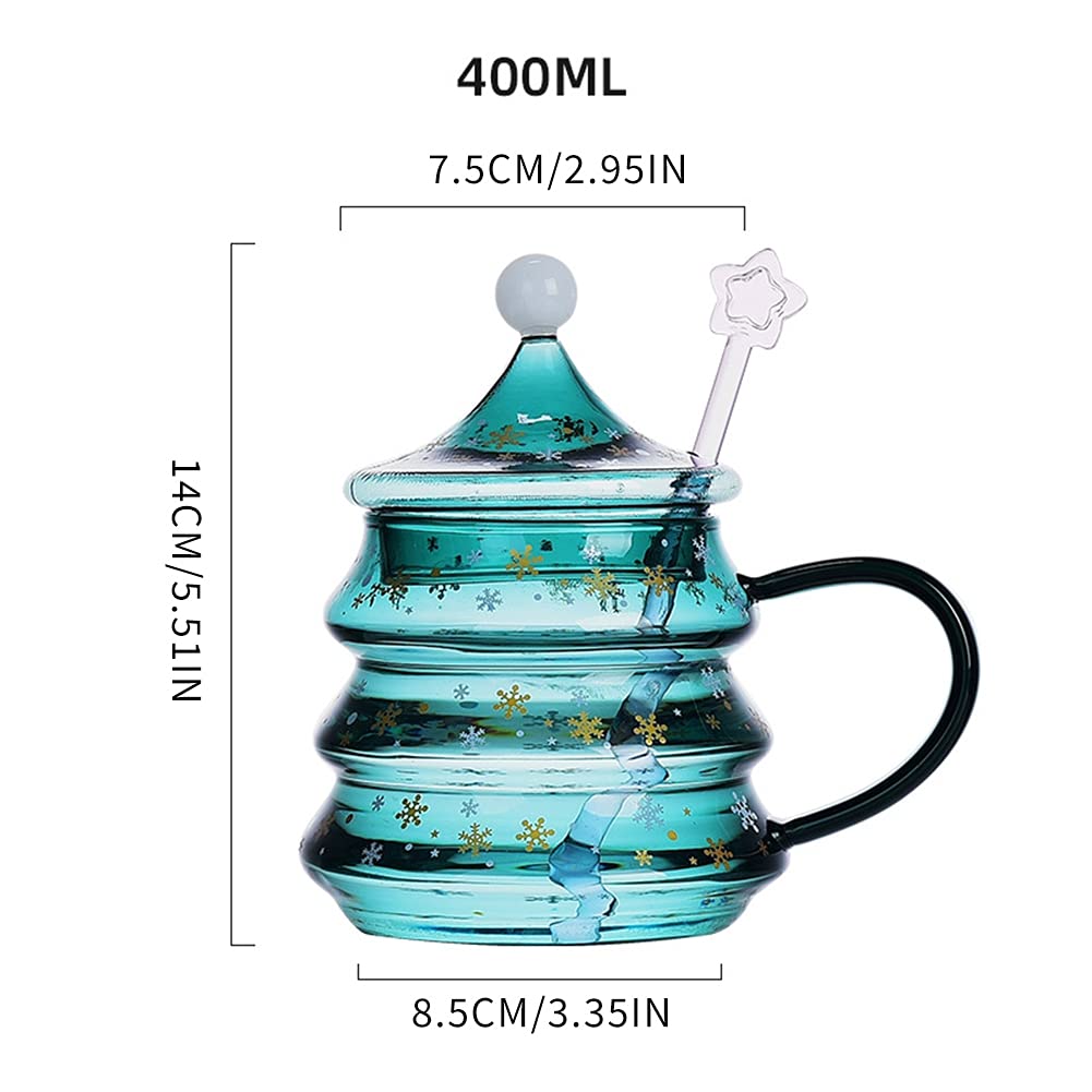 Ochine Christmas Tree Shaped Double Wall Coffee Mug - Insulated Glass Tea Cup with Lid & Dipper for Hot/Cold Drinks - Perfect Holiday Gift for Adults & Kids - Great for Christmas Decor, Office Use & Cozy Home Coffee Time