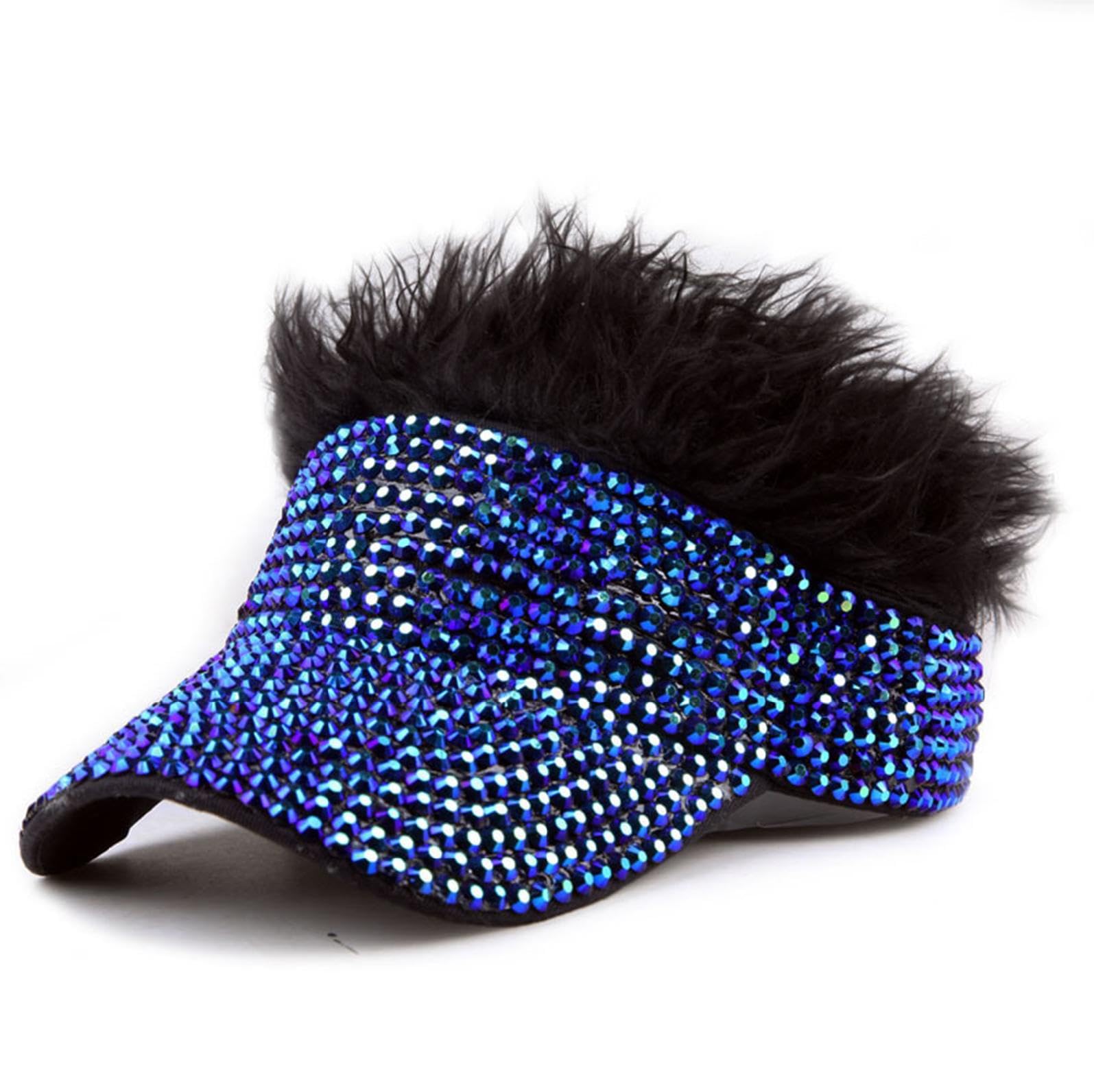 Men's Adjustable Visor Cap with Fake Hair - Stylish Bling Baseball Hat for Golf, Running & Outdoor Activities