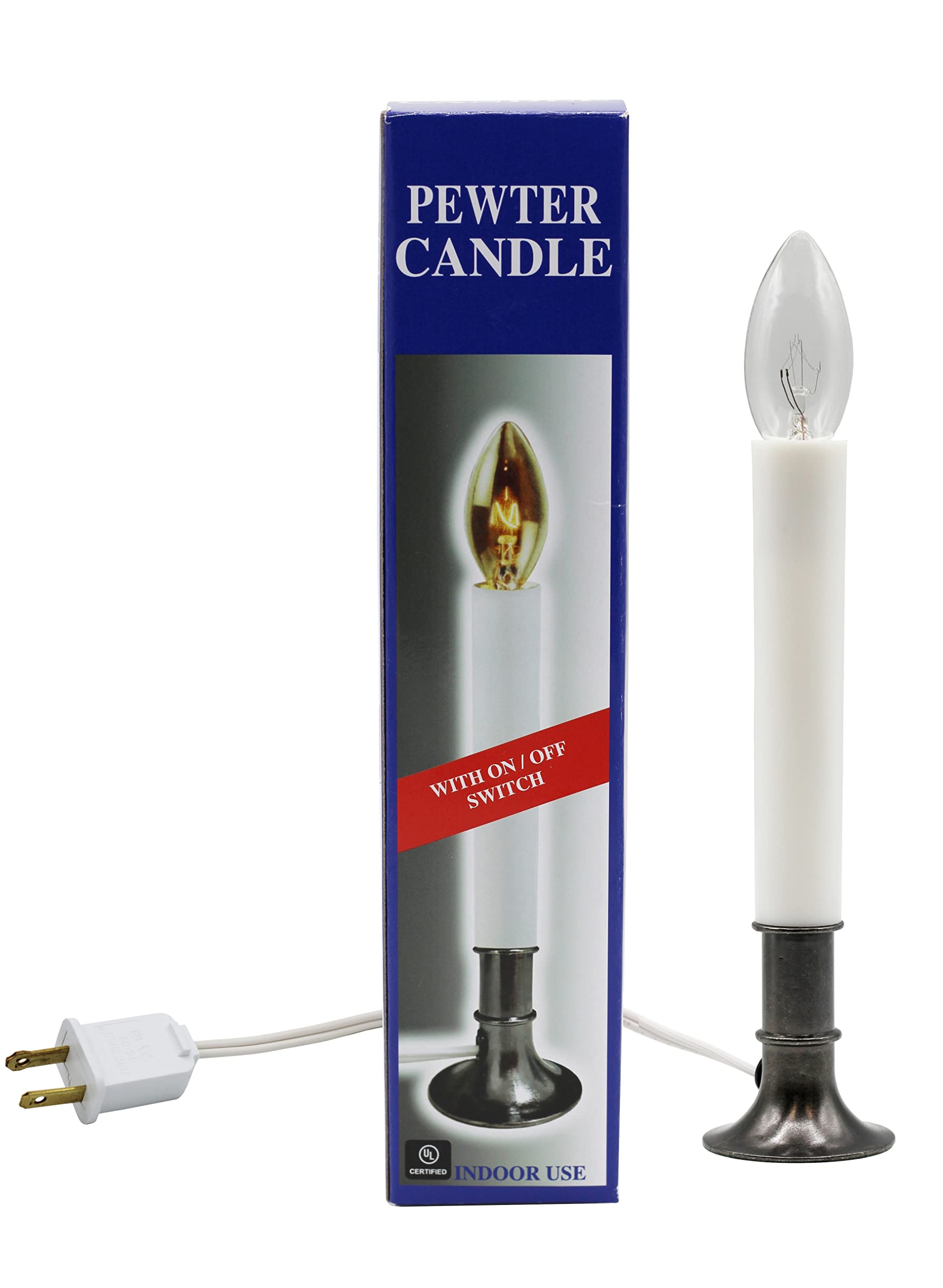 Creative Hobbies® Electric Window Candle Lamp with Pewter Plated Base - Battery Operated Flameless LED Light with On/Off Switch - Perfect for Christmas Decor, Home Window Sills & Holiday Ambiance
