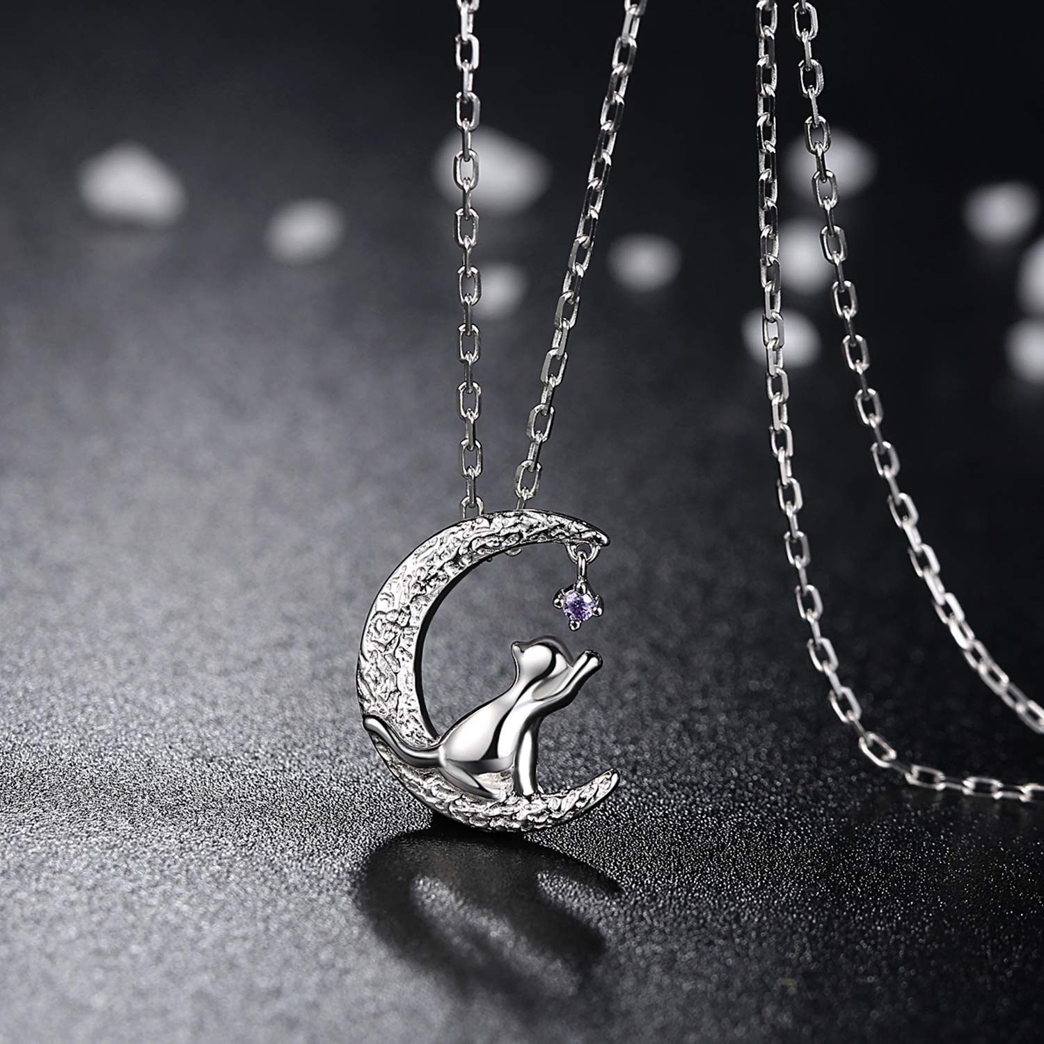 VIKI LYNN Sterling Silver Cat Moon Necklace - Elegant Cat Lover Jewelry for Women | Perfect Gift for Cat Owners & Moon Lovers
