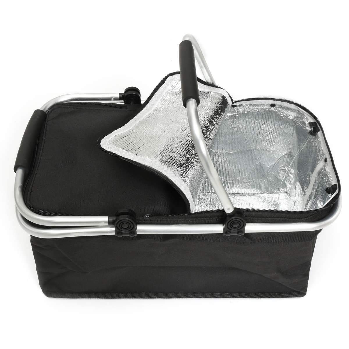 Insulated Folding Picnic Basket with Cooler - Portable Camping Hamper Storage Bag for Outdoor Picnics, Beach Trips & Tailgating Parties