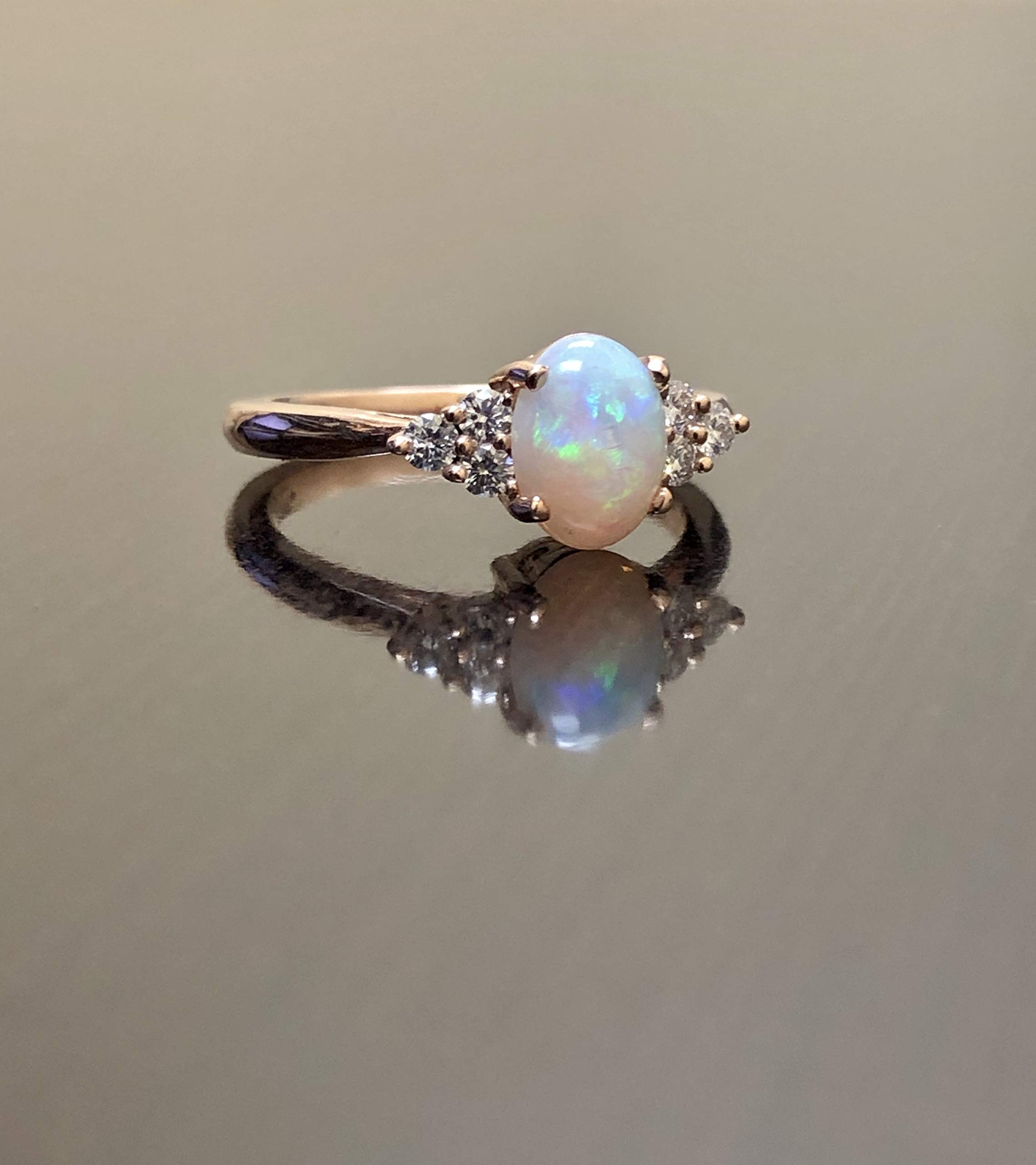 14K Rose Gold Diamond & Genuine Opal Engagement Ring for Women - Vintage Art Deco Wedding Band, Anniversary Gift, Promise Ring - Perfect for Proposals, Bridal Jewelry & Special Occasions
