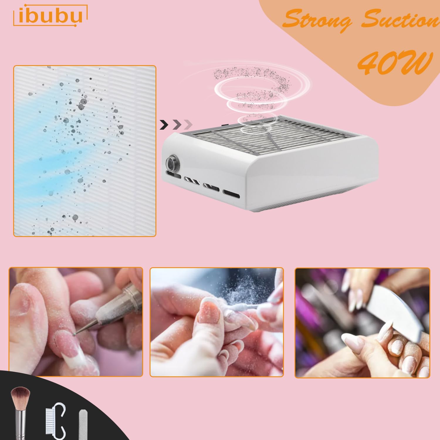 Electric Nail Dust Collector with Strong Suction - Professional Nail Salon Vacuum Cleaner for Acrylic Powder & Dust Extraction | Includes Multiple Nail Tool Kits | Perfect for Manicure, Pedicure & Nail Art Studios (White)