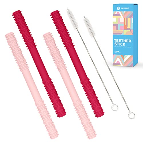 Baby Teething Tubes - Soft Silicone Teether Toy for Soothing Gums | BPA-Free, Easy to Clean for Home & Travel (Pink)