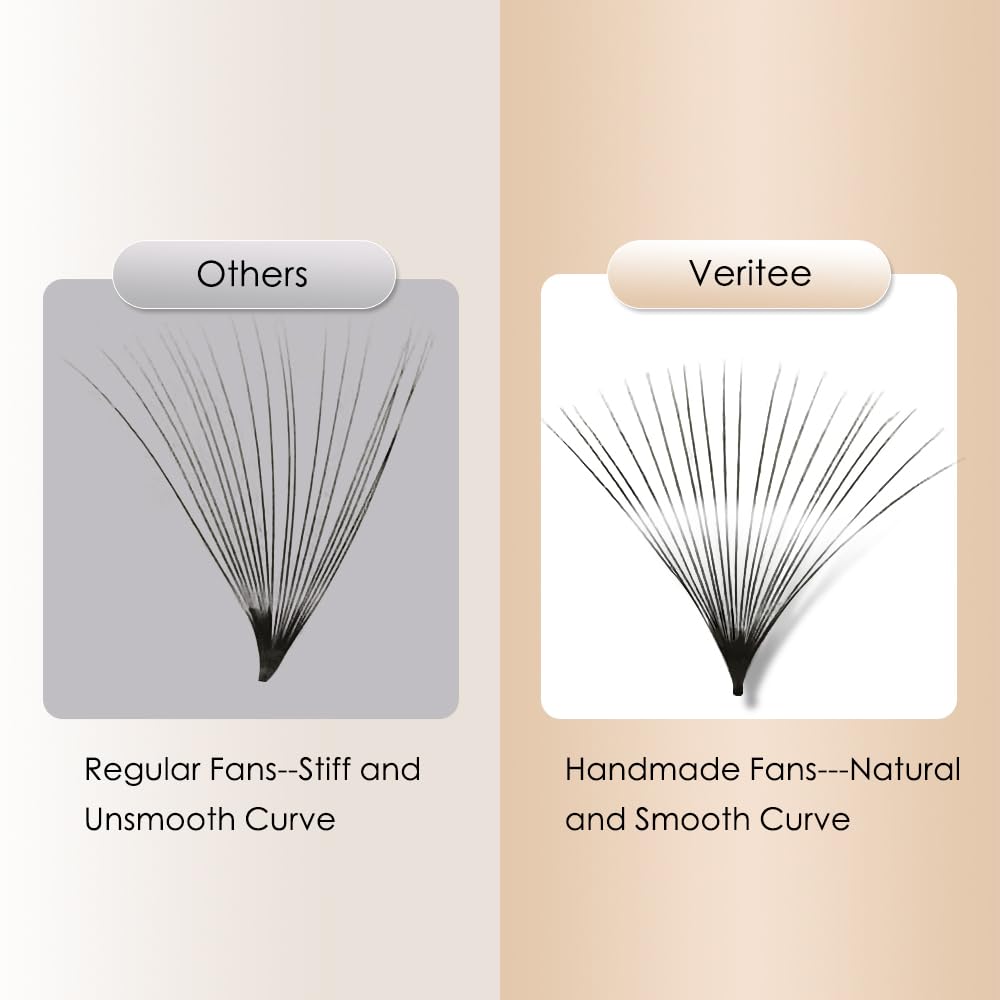 Veritee 1000pcs 20D D-Curl Mixed Length 9-16mm Handmade False Eyelash Extensions - Mega Volume Lash Fans for Professional Salon & DIY Home Use - Perfect for Weddings, Parties & Special Occasions