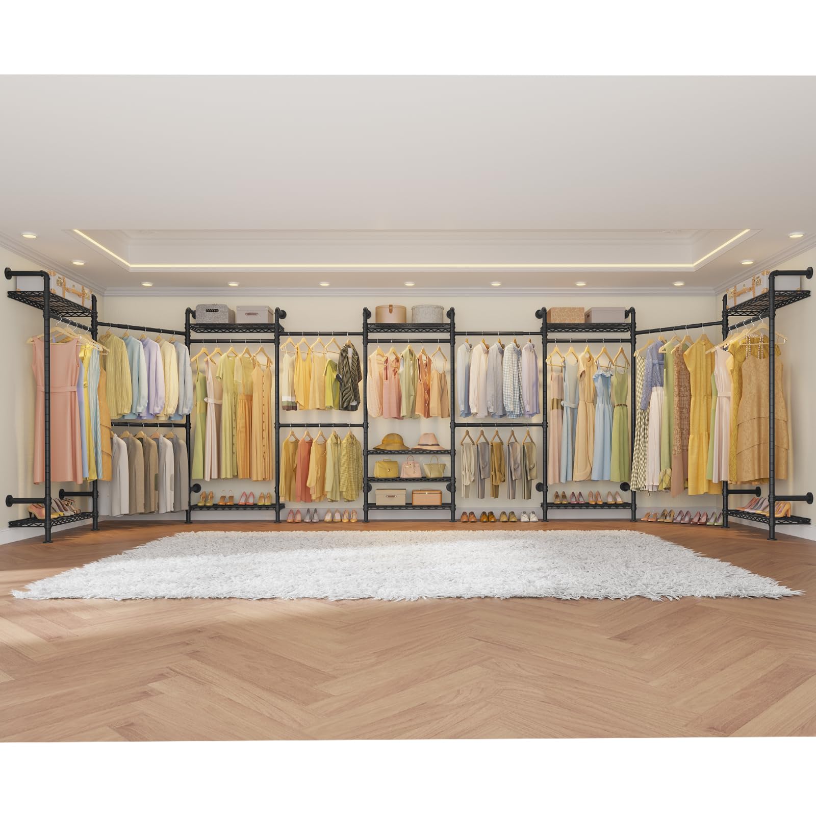 Timate F4 Heavy Duty Wall Mounted Industrial Pipe Clothing Rack - Adjustable Garment Organizer for Hanging Clothes, Expandable Wardrobe Storage Closet Kit in Black | Perfect for Small Spaces, Laundry Rooms & Apartment Closet Organization