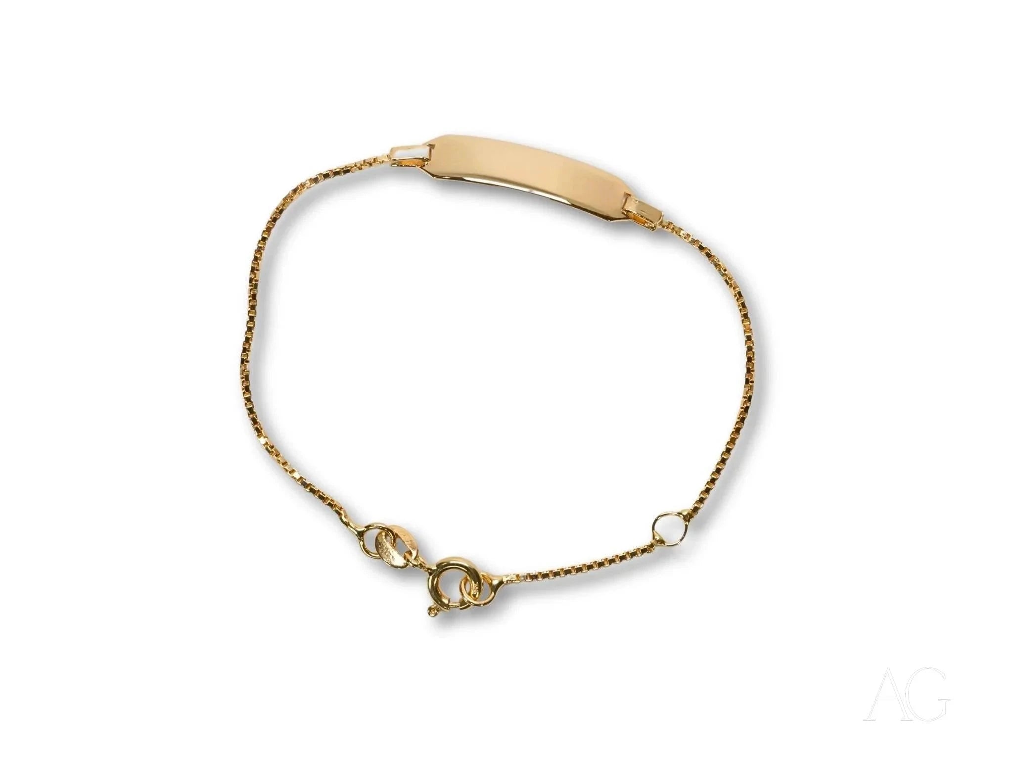 18K Gold Kids ID Bracelet with Spring Ring Lock - Elegant Personalized Name Jewelry for Children, Toddlers & Babies - Perfect for Gifts, Birthdays & Special Occasions