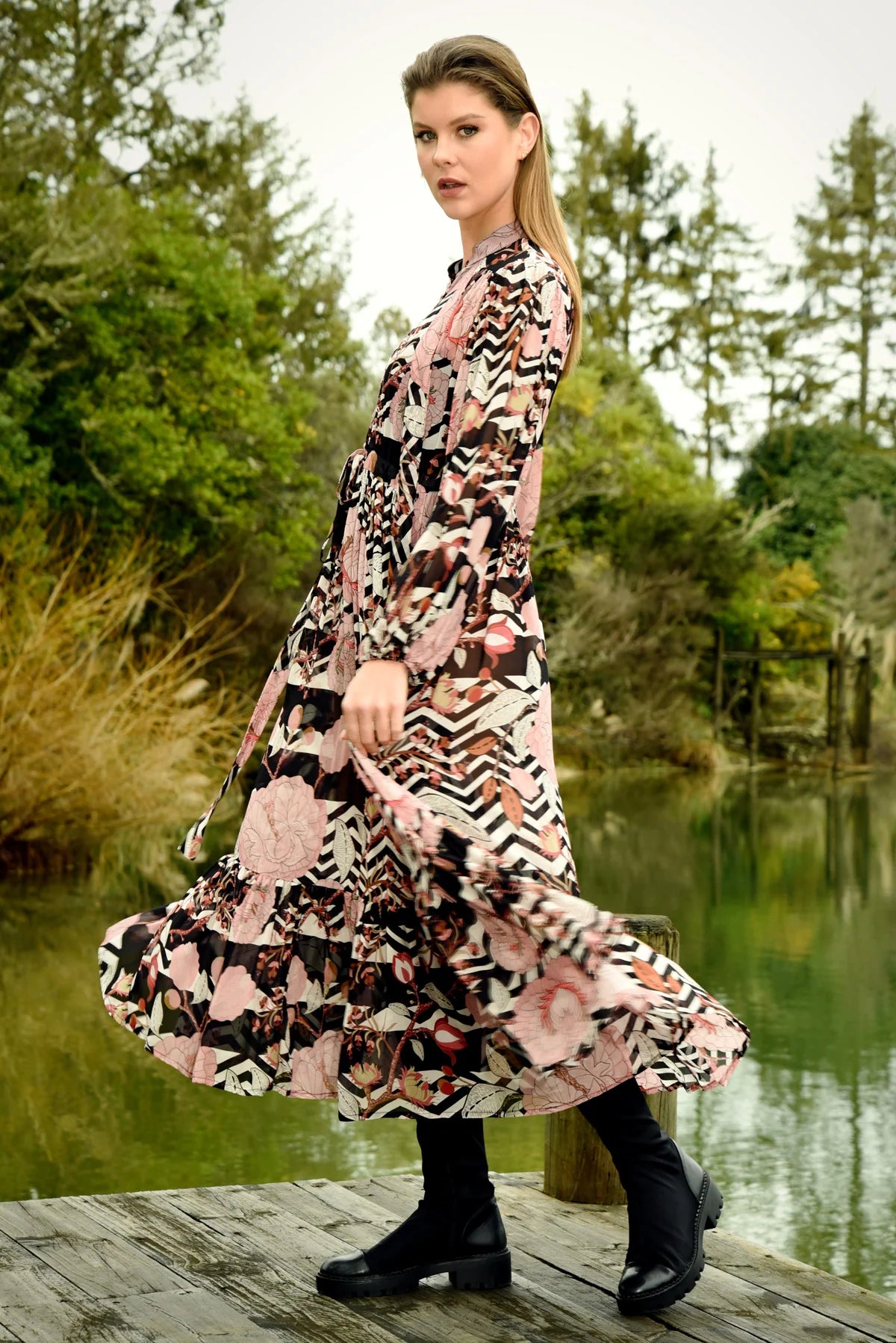 Pink Floral Maxi Dress for Women - Summer Boho Flowy Long Dress with Pockets - Perfect for Beach Vacation, Date Night & Outdoor Parties