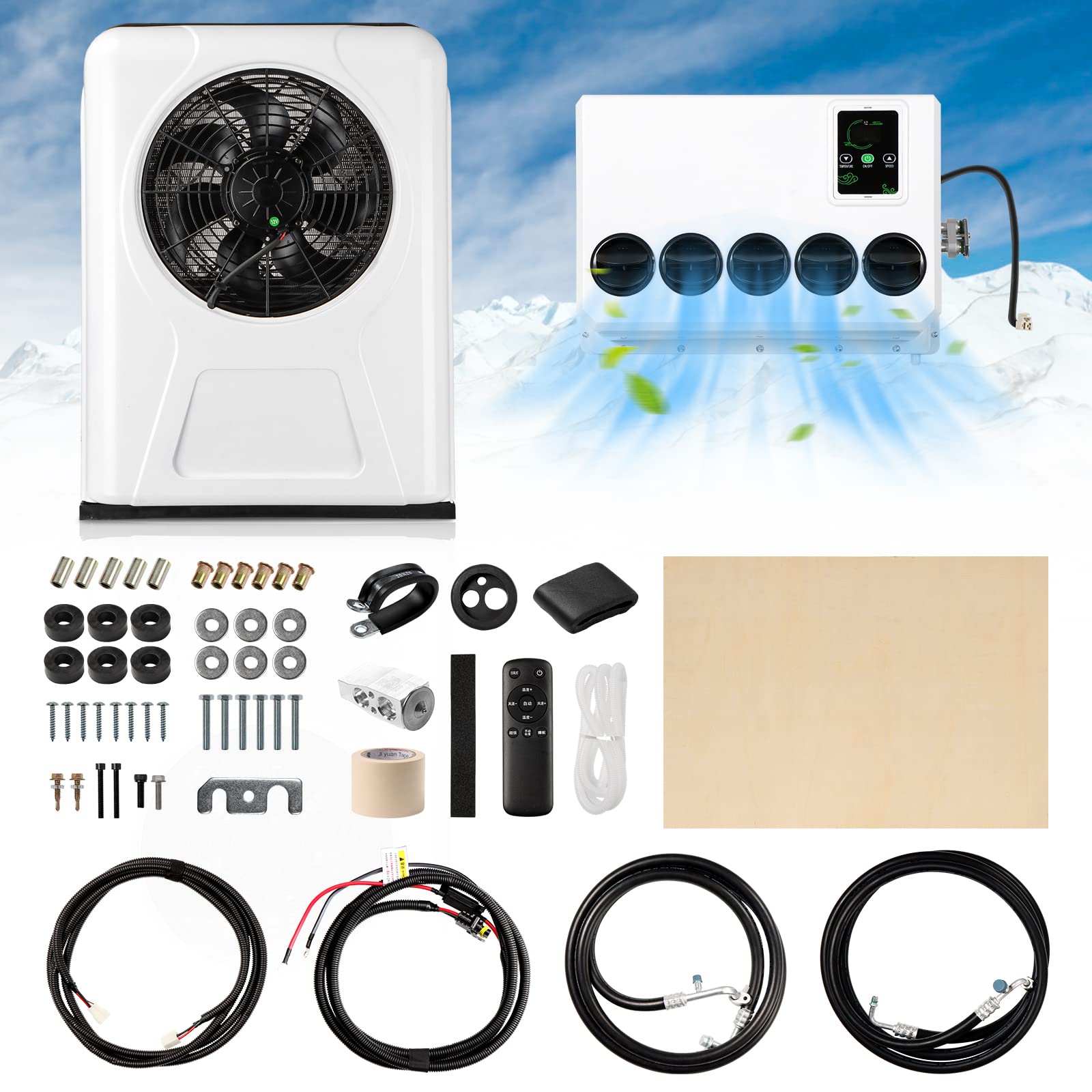 12V Universal Air Conditioner for Trucks, Tractors, RVs, Buses & Heavy Equipment - Compact Cooling System for Vehicles & Workspaces