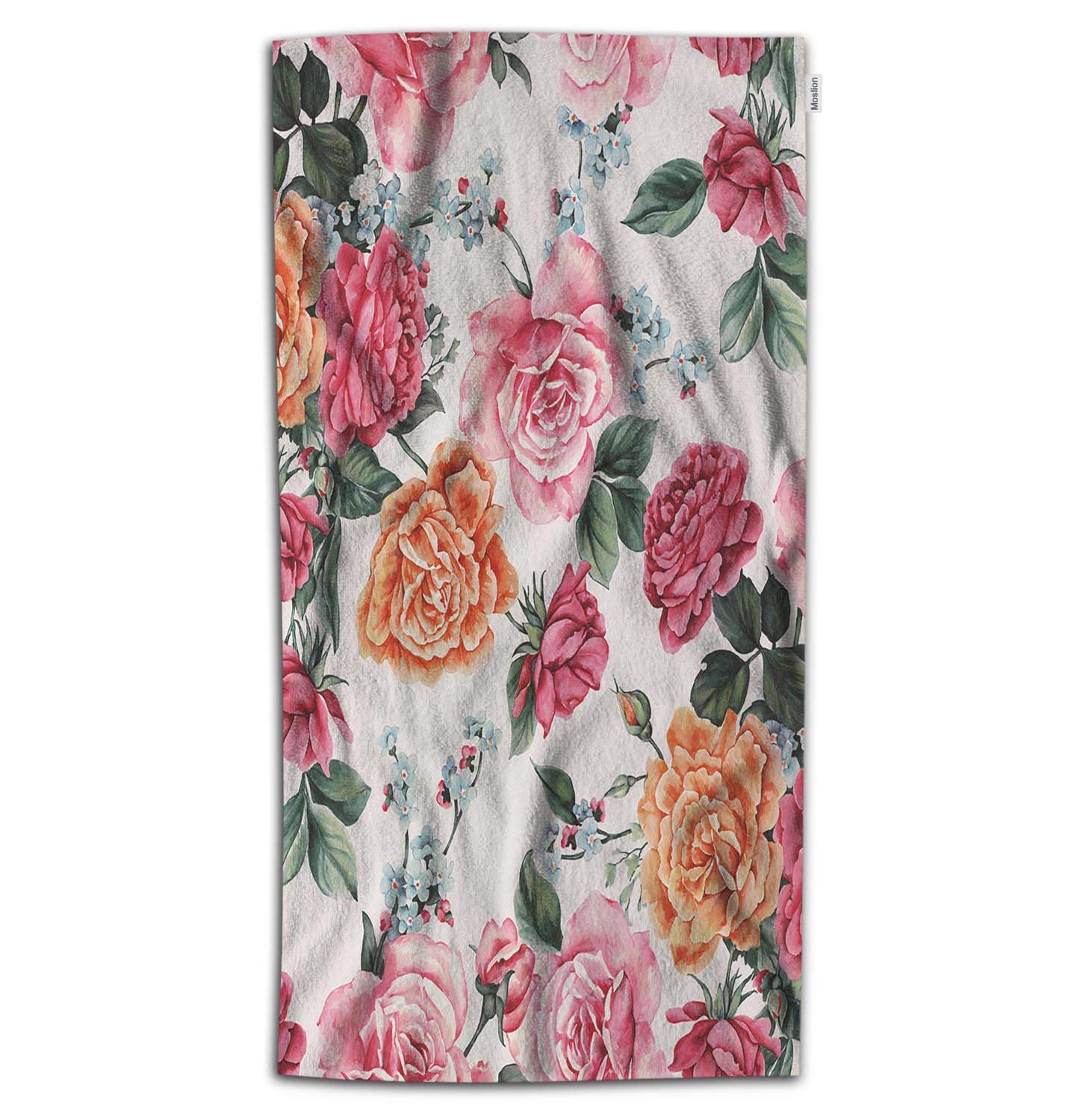 Moslion Vintage Floral Bath Towel - Pink Garden Rose & Green Leaves Design, Ultra Soft Microfiber, 32x64 Inch Large Bath Towel for Baby, Kids, Beach & Bathroom Use | Perfect for Spa Days, Poolside Lounging & Nursery Decor