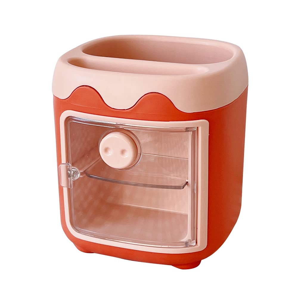 Cute Piggy Pencil Holder - Plastic Pig Brush Storage Box & Multi-Function Desk Organizer for Women, Girls - Perfect for School, Office & Home Desk Supplies (Orange) - Ideal for Organizing Pens, Brushes & Stationery on Study Desks or Workstations