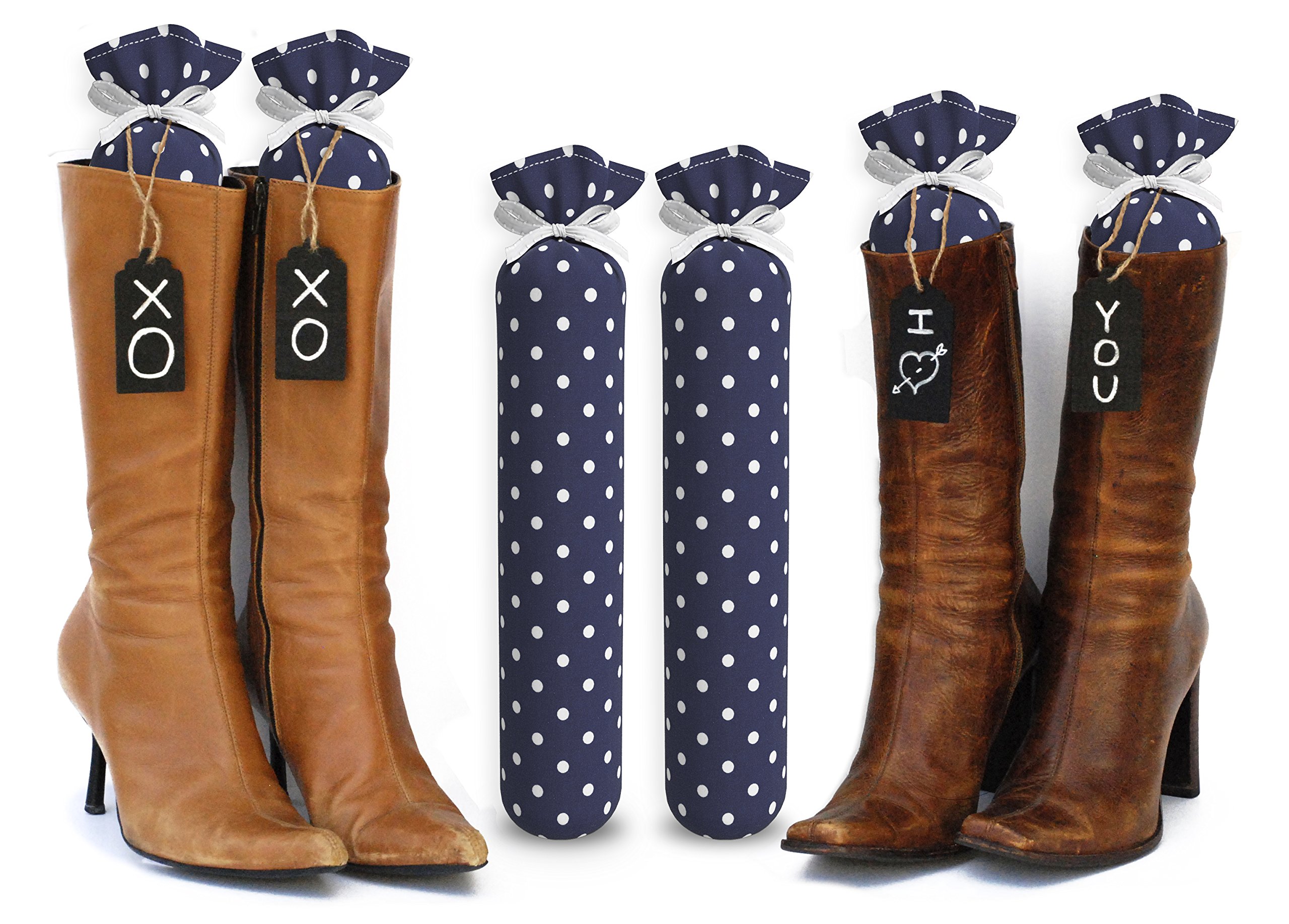 Stylish Boot Shaper Stands for Women & Men - Premium Shoe Tree for Boots & Shoes - Keep Boots in Perfect Shape - Navy Blue with White Polka Dots (1 Pair) - Ideal for Closet Organization, Travel & Boot Storage