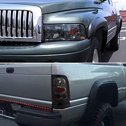 Spec-D Tuning Euro Smoke Tinted Crystal Headlights & Tail Brake Lamps for Dodge Ram - Upgrade Your Truck's Style & Visibility for Night Driving & Off-Road Adventures