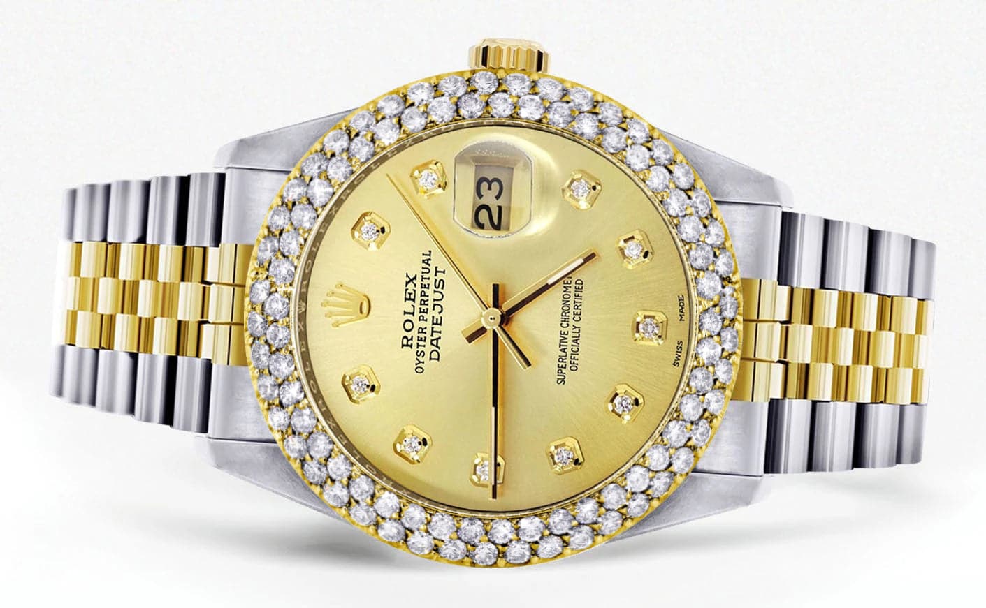Luxury Diamond Gold Rolex Watch for Women - 36mm Custom Gold Dial, Two Row 4.25 Carat Bezel, Jubilee Band | Elegant Gift for Anniversary, Wedding & Special Occasions