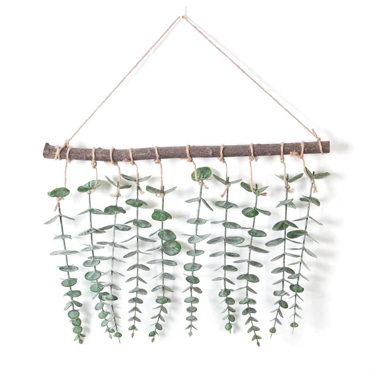 Artificial Eucalyptus Wall Hanging Decor - Fake Eucalyptus Vines with Sticks & Rope - Rustic Farmhouse Greenery Leaves for Bedroom, Living Room, Bathroom - Perfect for Home Decor, Wedding Backdrops, and Photo Booth Backgrounds
