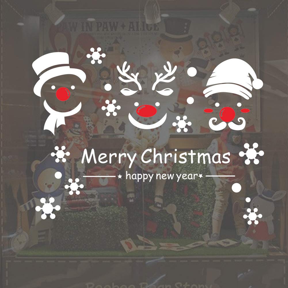 Christmas Window Stickers - Santa Claus Snowflakes Snowman Deer Removable Vinyl DIY Decals for Wall, Window & Door Decor | Holiday Home & Office Decorations