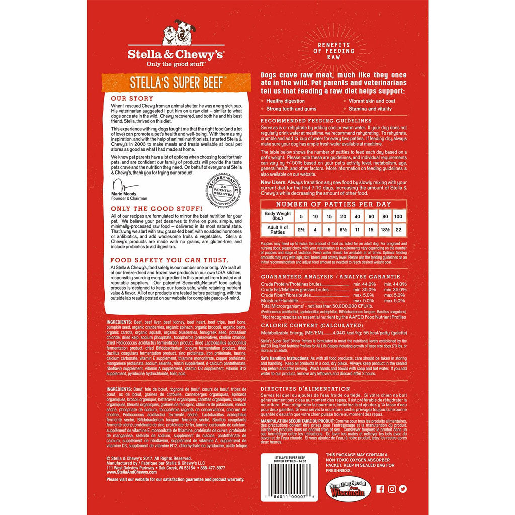 Stella & Chewy's Freeze-Dried Super Beef Dinner for Dogs - High-Protein Raw Dog Food for Puppies & Adult Dogs - Perfect for Training Treats, Meal Toppers & Raw Diet Supplement