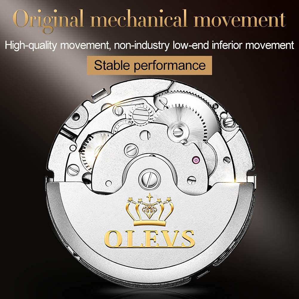 OLEVS Automatic Self-Winding Men's Watch - Stainless Steel Tourbillon Mechanical Watch with Luminous Hands, Waterproof Luxury Dress Wristwatch for Business, Formal Events & Daily Wear