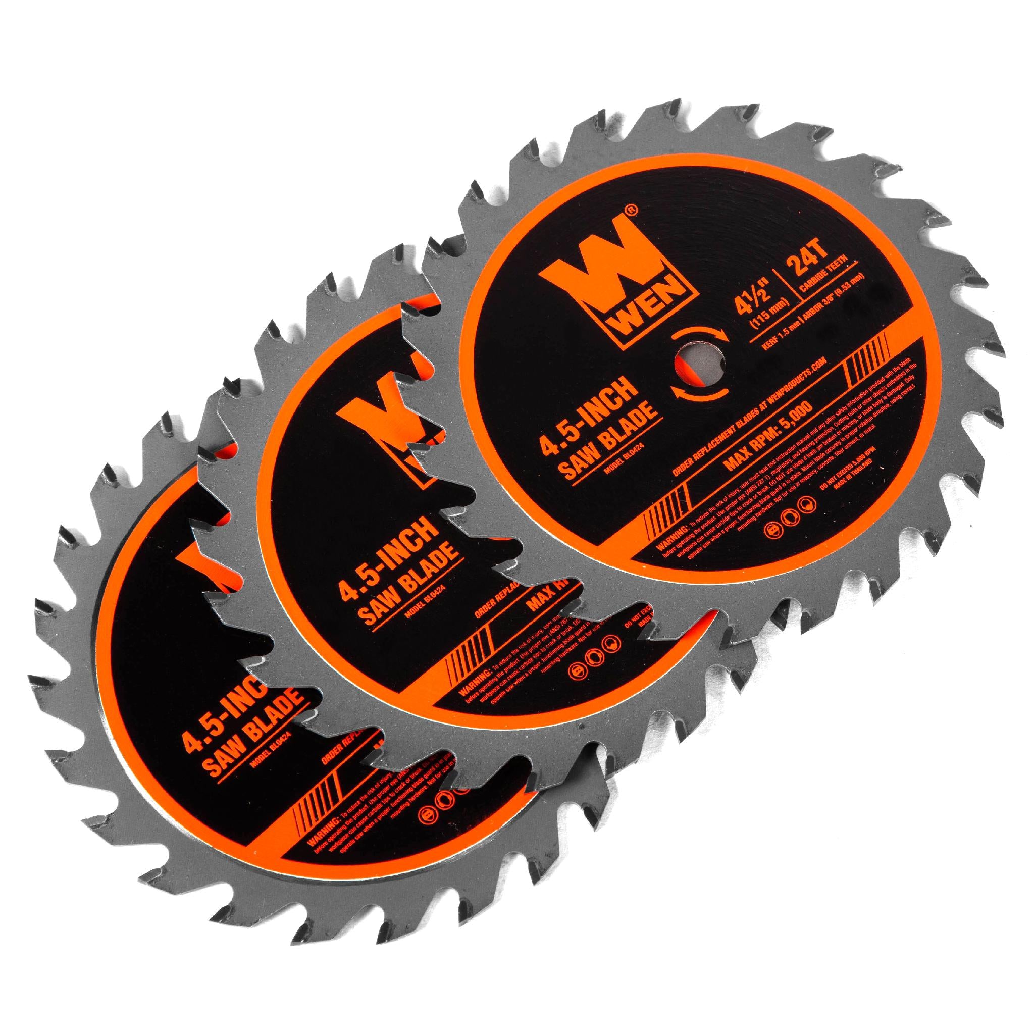 WEN BL0424 4-1/2 Inch 24 Tooth Woodworking Saw Blade for Compact & Mini Circular Saws - 3 Pack - Perfect for DIY Projects, Wood Cutting, and Home Renovations