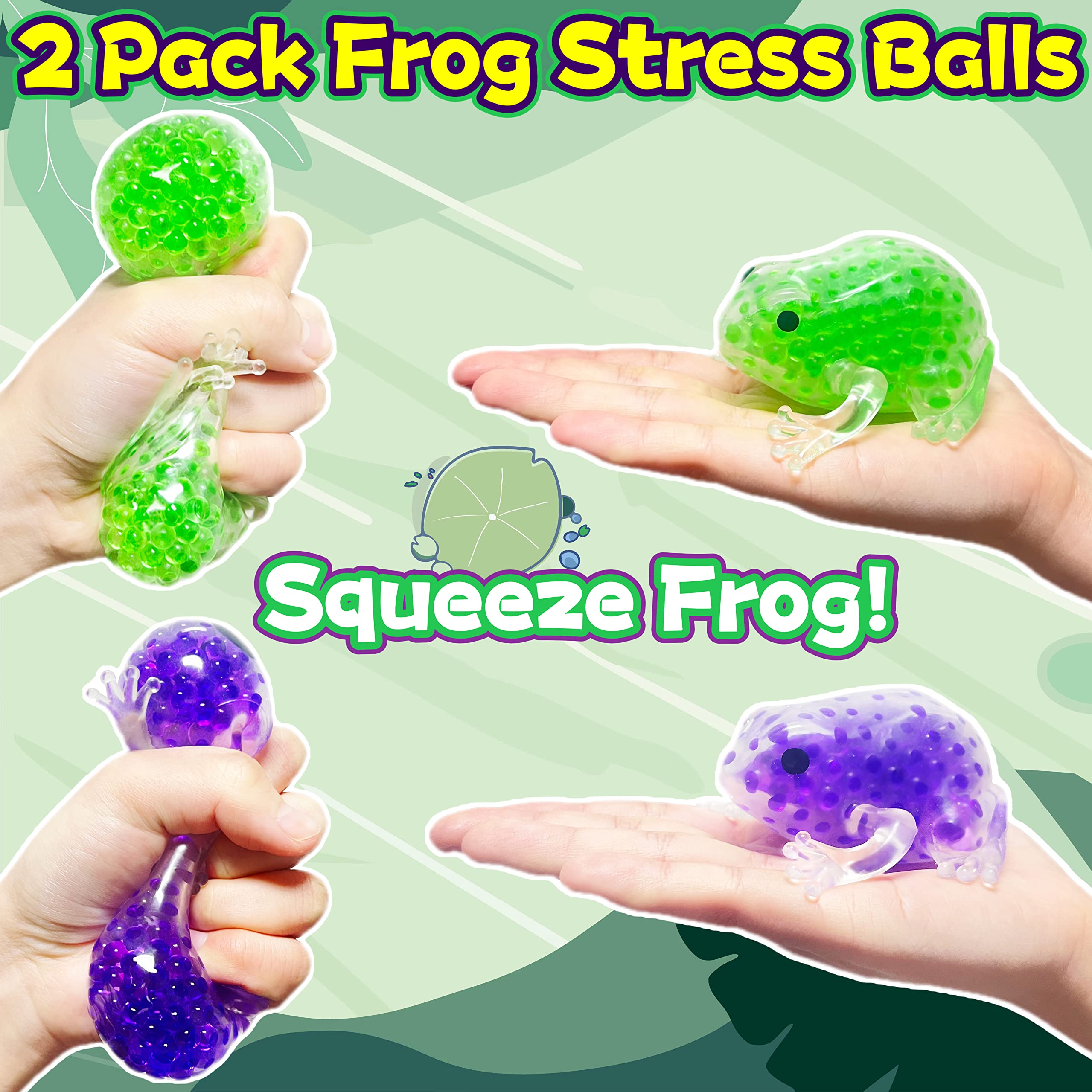 Stretchy Frog Stress Balls (Set of 2) - Squishy Animal Stress Relief Toys for Adults & Kids | Soft Party Favors, Home Decor & Vase Filler | Perfect for Office Stress Relief, Classroom Rewards & Sensory Play