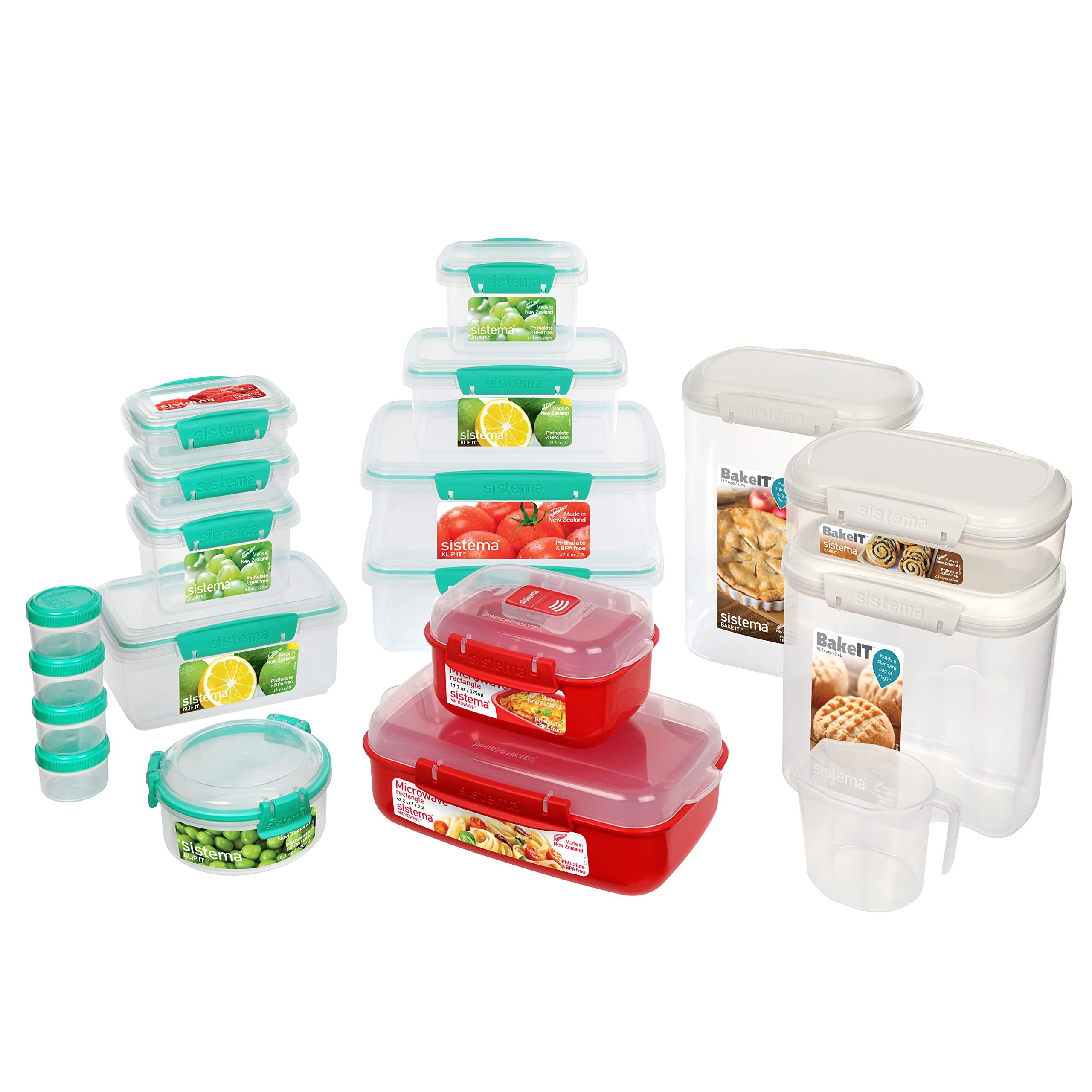 Sistema BPA-Free Plastic Food Storage Containers with Lids - Airtight Kitchen Organizers for Meal Prep, Leftovers & Pantry Organization - Set of 5 (Assorted Sizes) | Perfect for Home, Office & Picnics