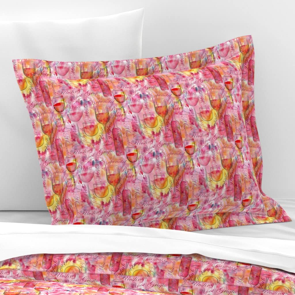Premium Cotton Sateen Flanged Edge Sham Standard Pillowcase - Elegant Drink Wine Watercolor Alcohol Print Custom Bedding by Spoonflower | Perfect for Master Bedroom, Guest Room & Home Decor
