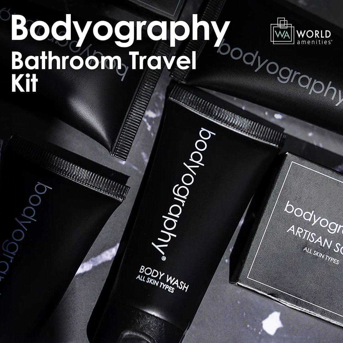 Bodyography 6-Piece Toiletry Kit with Shampoo, Conditioner, Body Wash, Lotion, Hand Soap & Massage Bar in Clear Travel Bag - Perfect for Travel, Gym & Gifts