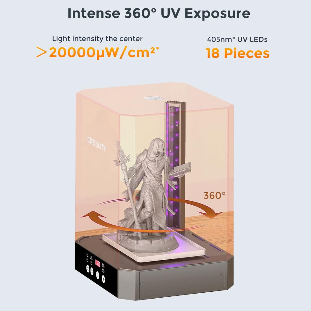 Creality UW-03 Wash and Cure Station 2-in-1 Machine for Resin 3D Printing - 360° UV Exposure, 405nm LED, Magnetic Propeller, 500r/min Speed, 10.64L Capacity (8.46x6.49x11.81 inches) - Perfect for Post-Processing 3D Printed Resin Models