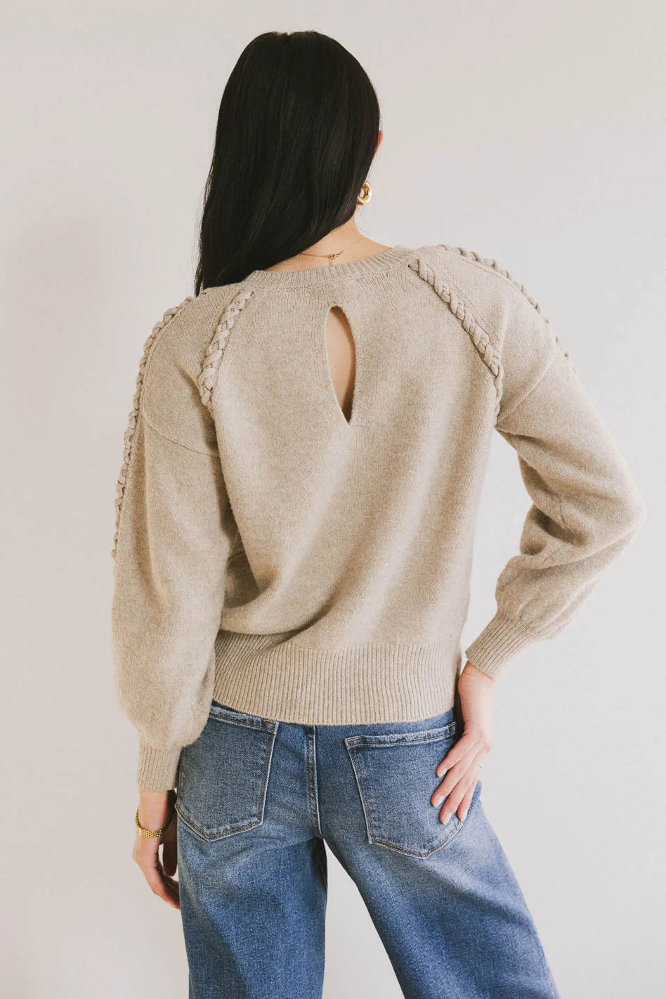 Leony Braided Sweater in Oatmeal - Cozy Knit Pullover for Women | Perfect for Fall & Winter Layering, Casual Outings & Coffee Dates