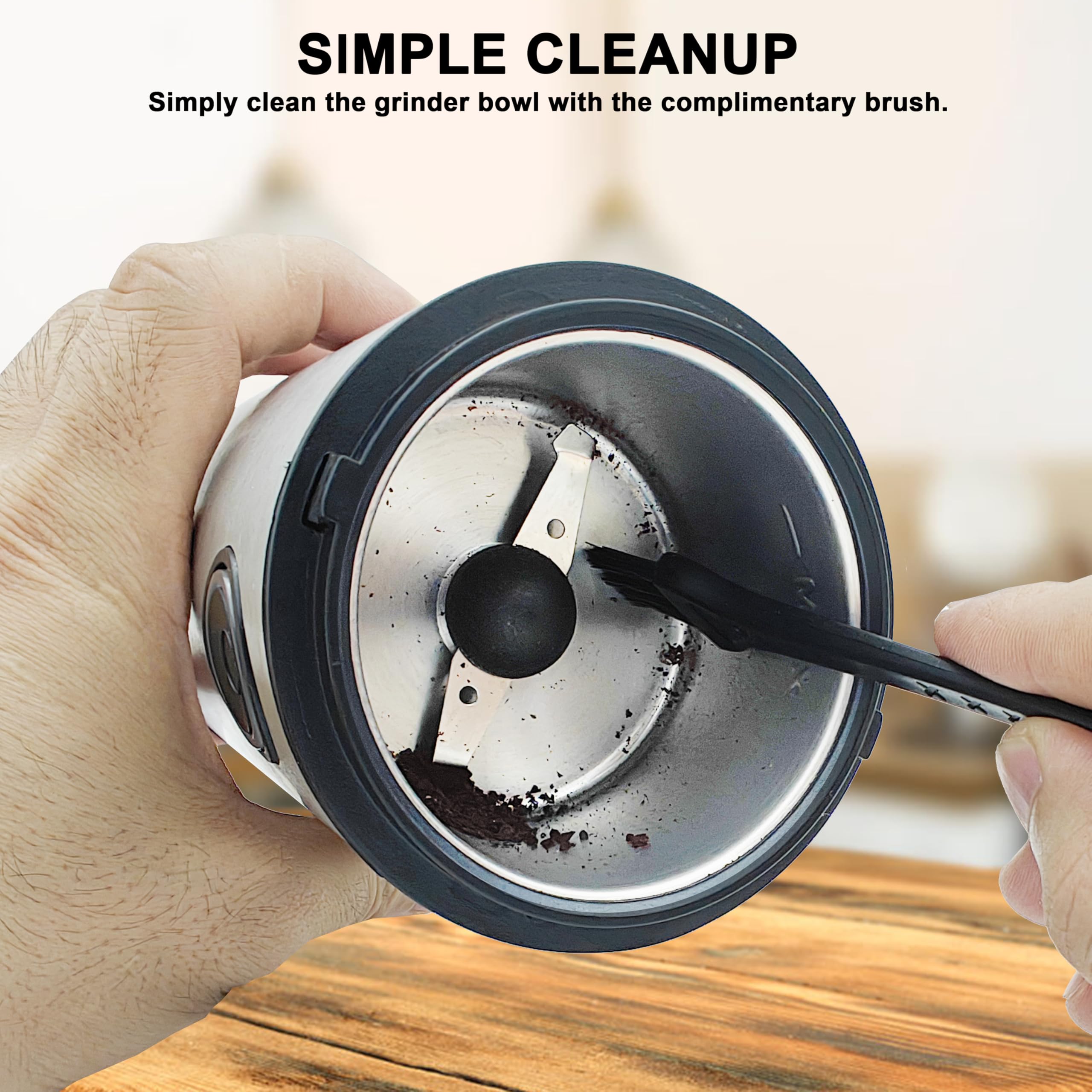 Stainless Steel Electric Coffee Grinder for Espresso, Spice & Nuts - One-Touch Operation