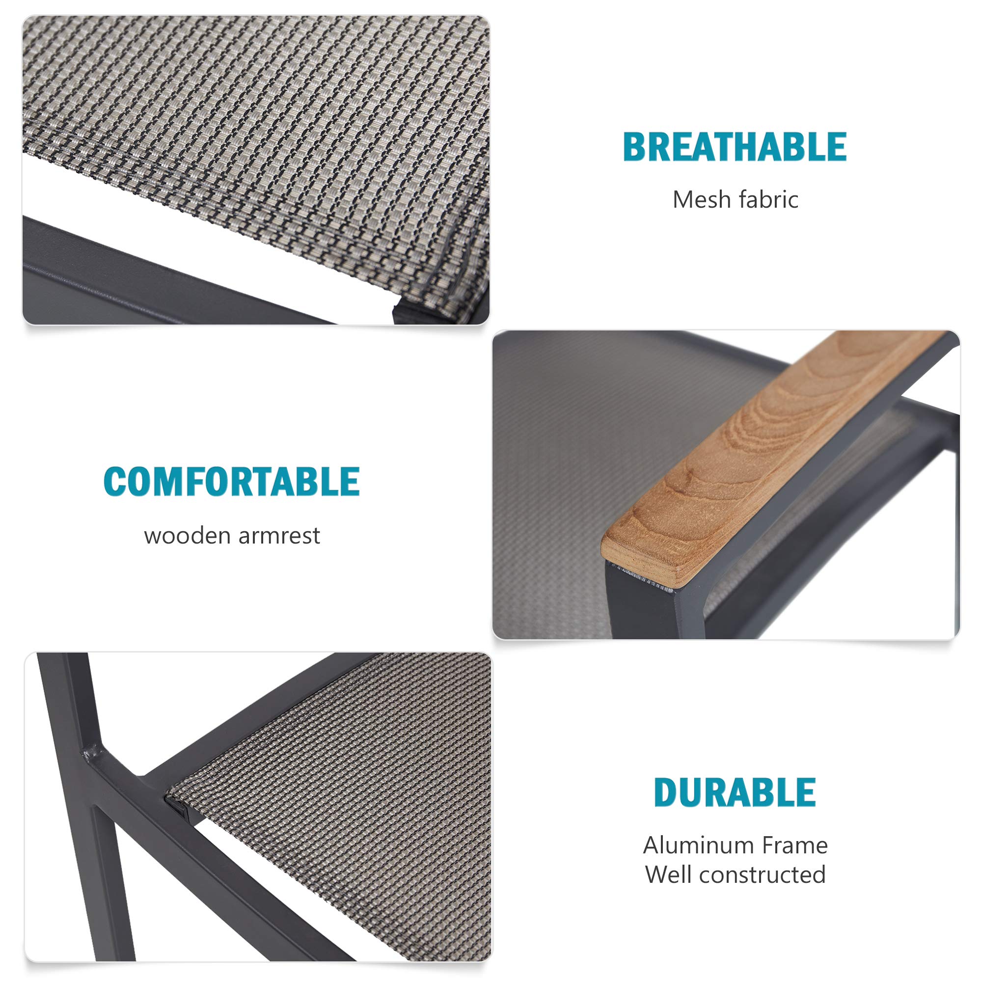 TRY & DO 4-Piece Patio Dining Chairs Set - Stackable Outdoor Chairs with Textilene Mesh & Aluminum Frame - Perfect for Garden, Balcony, Lawn, Deck & Indoor Use - Comfortable Armrest Dining Furniture for Backyard BBQs & Outdoor Entertaining