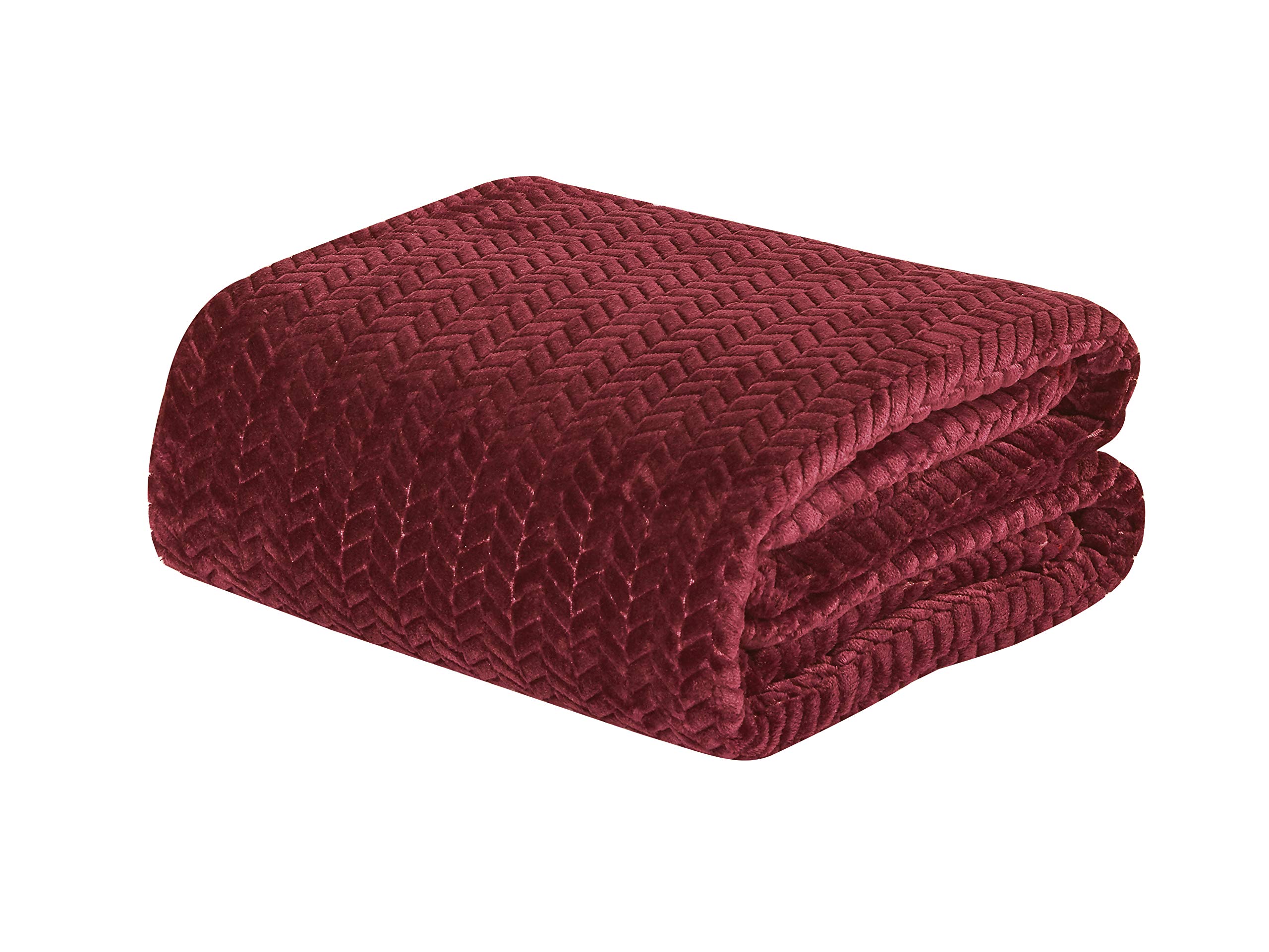 Noble House Superior Chevron Braided Bed Blanket - Ultra Soft Microplush Throw (Twin Size, Burgundy) | Cozy Blanket for Bed, Sofa & Winter Nights