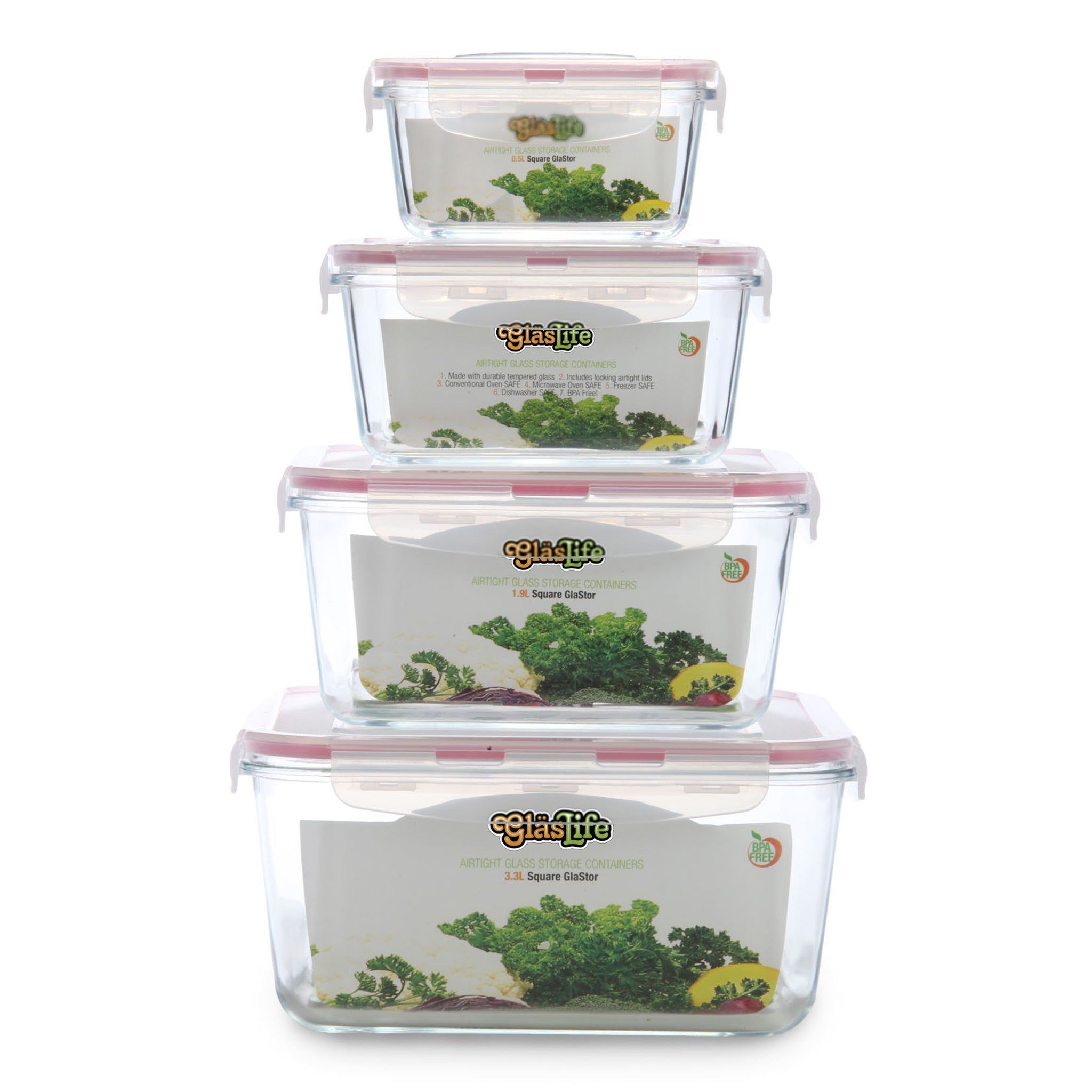 GlasLife® Airtight Square Glass Food Storage Containers with Lids - Perfect for Meal Prep, Pantry Organization & Leftovers Storage