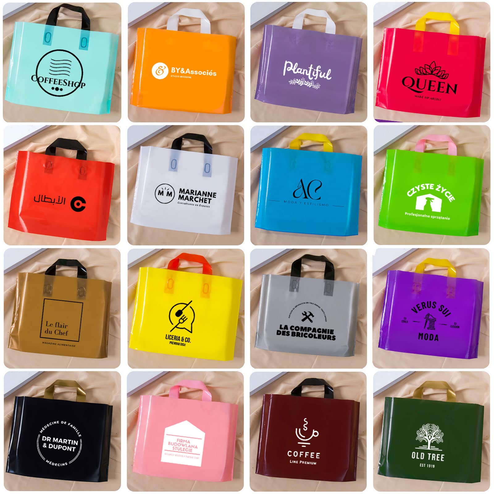 Custom Plastic Bags with Logo - 100 Pack 2.36Mil Thick Personalized Gift Bags with Soft Loop Handles | Glossy Merchandise Bags for Small Business, Boutique & Retail | Perfect for Events, Parties, Weddings & Promotions (16x12x4 Inches)