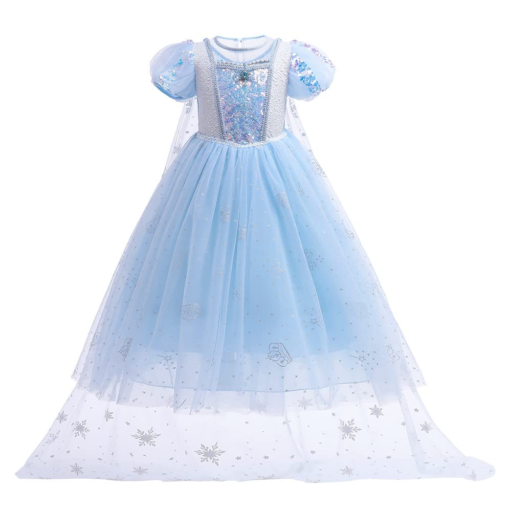 Frozen Elsa Costume for Girls - Sparkling Sequins Princess Dress for Halloween, Christmas & Birthday Parties | Elegant Ball Gown Fancy Dress for Kids & Toddlers (Perfect for Cosplay, Dress-Up & Special Occasions)