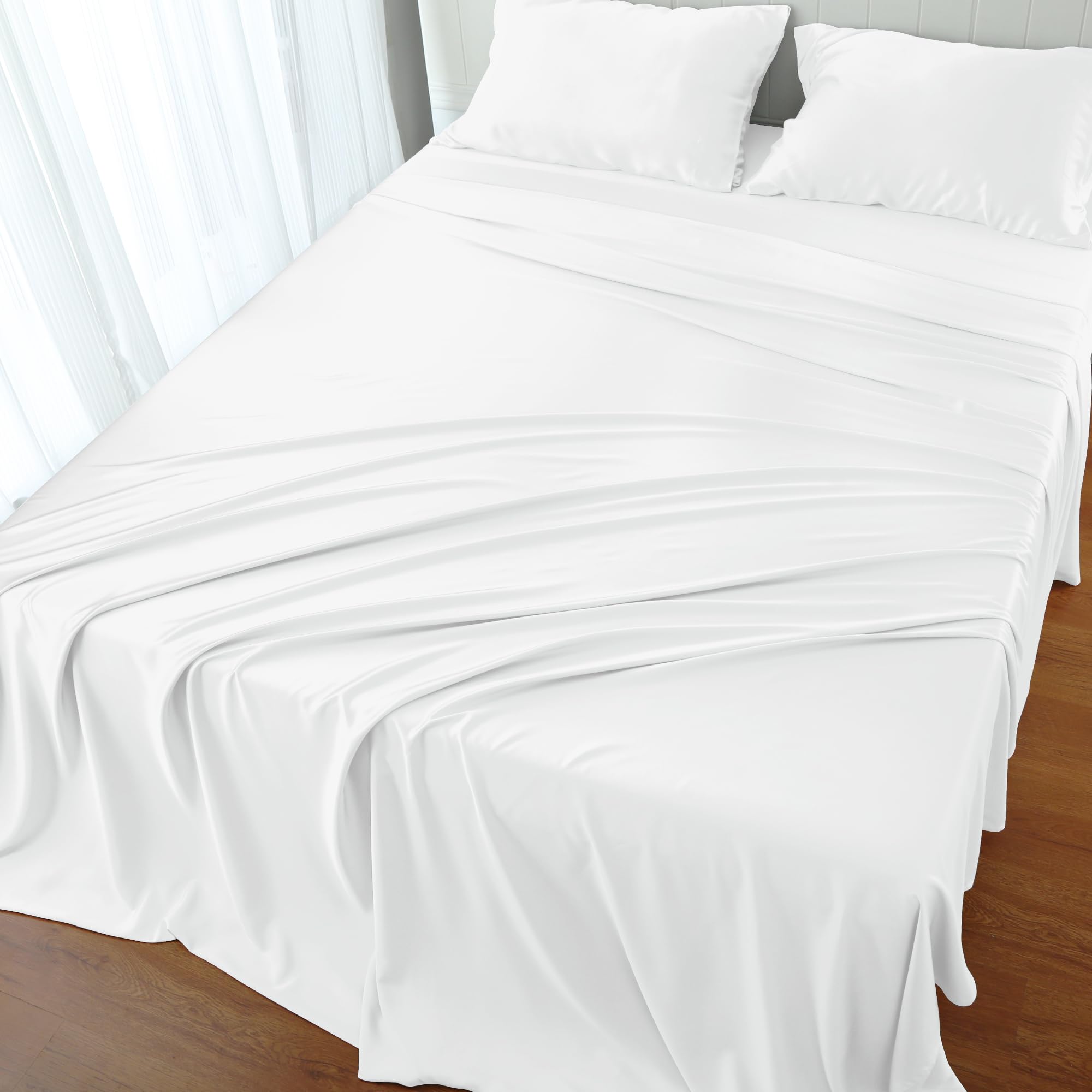 Premium 400 Thread Count Bamboo Viscose Twin Bed Sheets Set - 3 Piece Breathable & Silky Soft Sateen Weave Sheet Set for 8