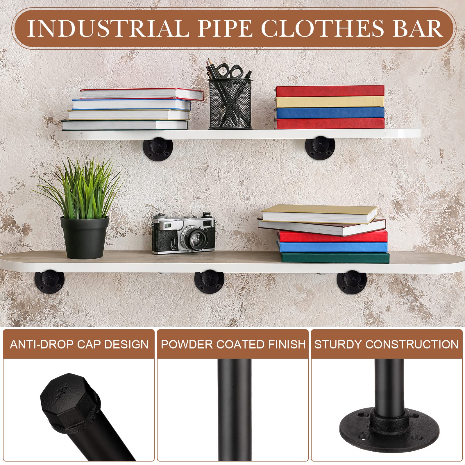 12 Pack Black Iron Industrial Pipe Shelf Brackets - Heavy Duty Wall Mounted DIY Shelving Brackets for Floating Shelves (12 Inch) - Rustic Pipe Wall Brackets with Hardware Included - Perfect for Home Office, Garage Storage & Closet Organization