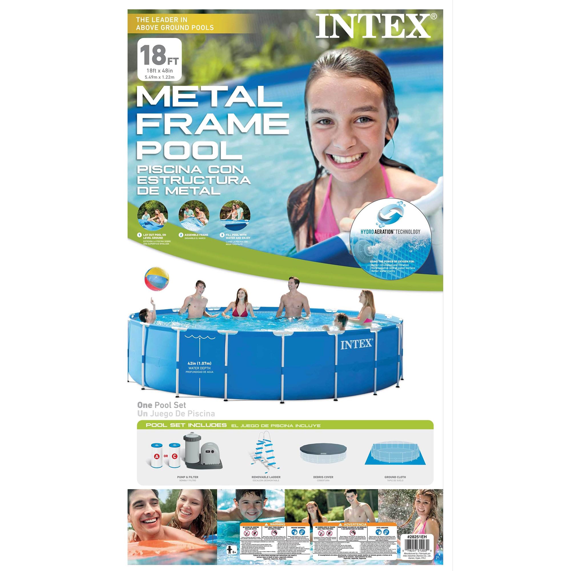 **Intex 18ft x 48in Metal Frame Above Ground Swimming Pool Set with Filter Pump, Pool Cover, Inflatable Cooler & 2 Recliner Chairs – Perfect for Backyard, Parties & Summer Fun**