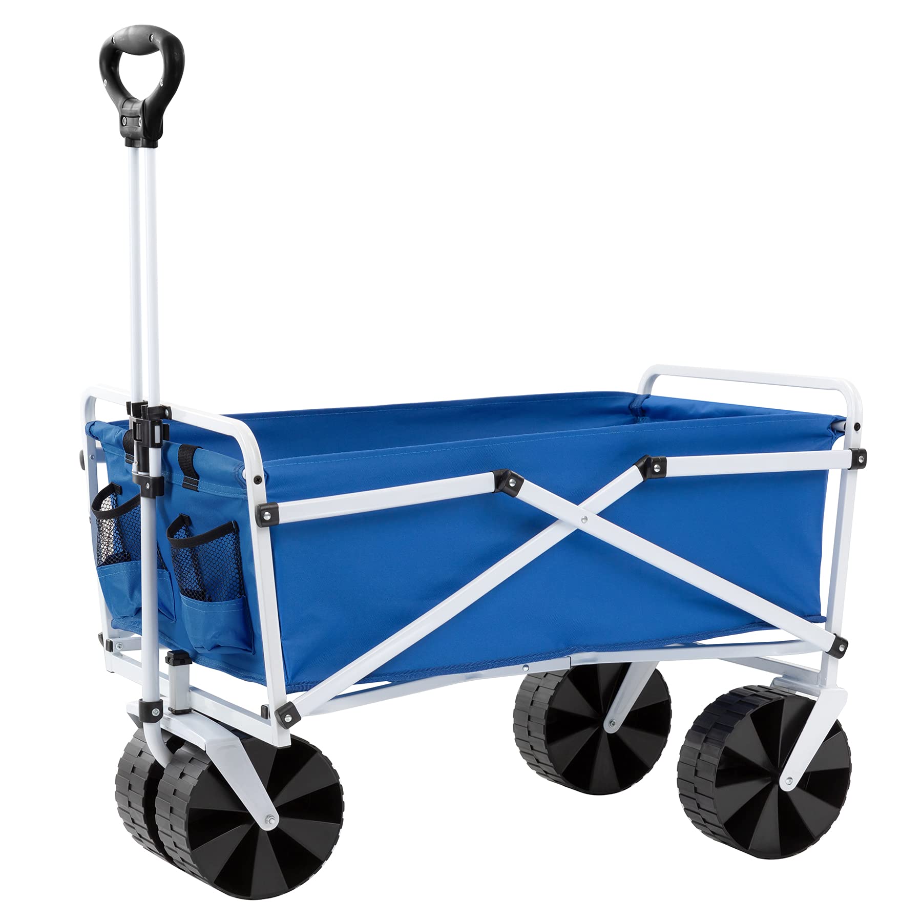 YSC Folding Beach Wagon with Wheels - Heavy Duty Collapsible Utility Cart for Shopping, Outdoor, Beach & Camping - Large Capacity Royal Blue Carry Wagon for Picnics, Groceries & Sports Gear