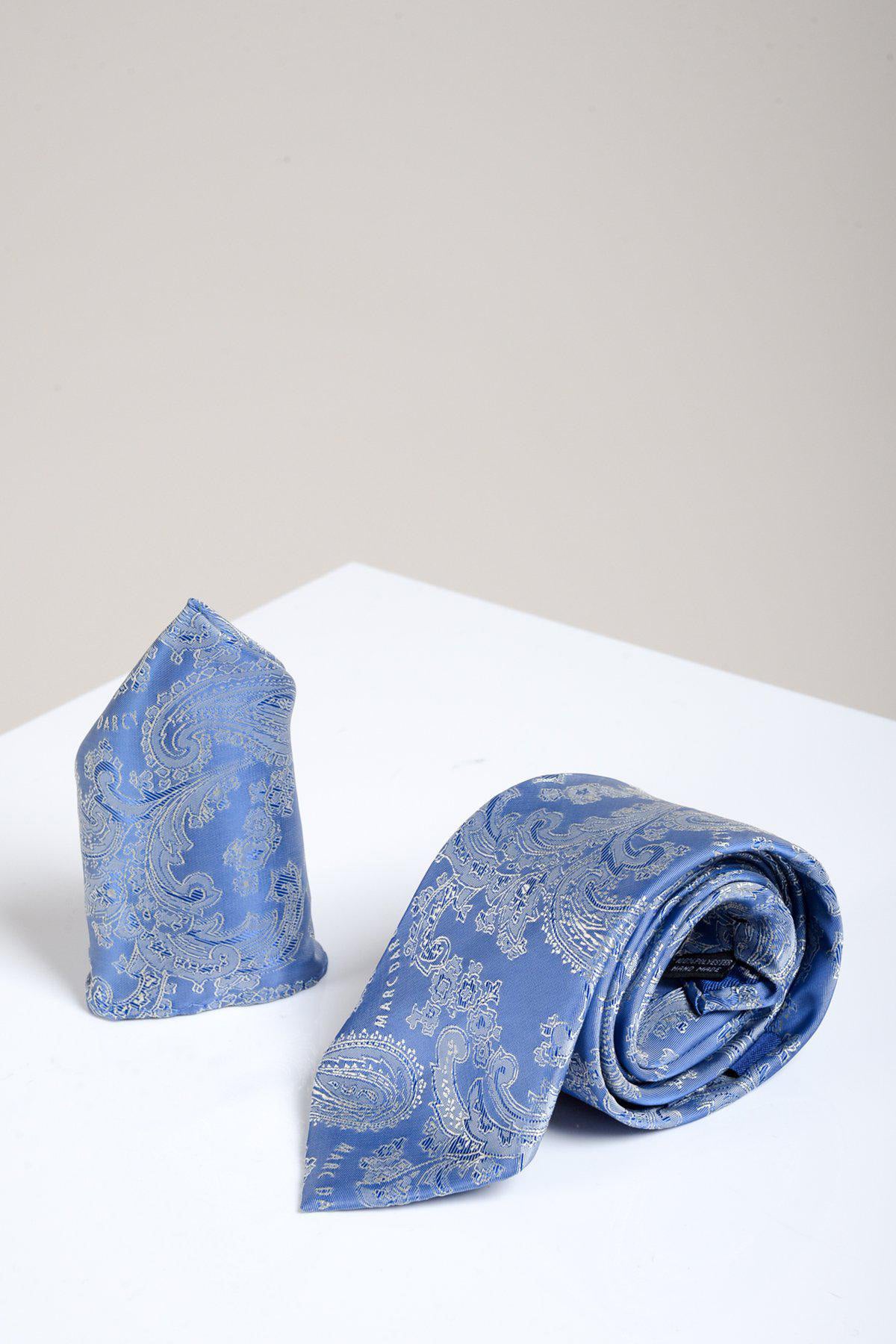 Stylish Sky Blue Paisley Tie and Pocket Square Set | MD PAISLEY | Perfect for Weddings, Business Meetings & Formal Events