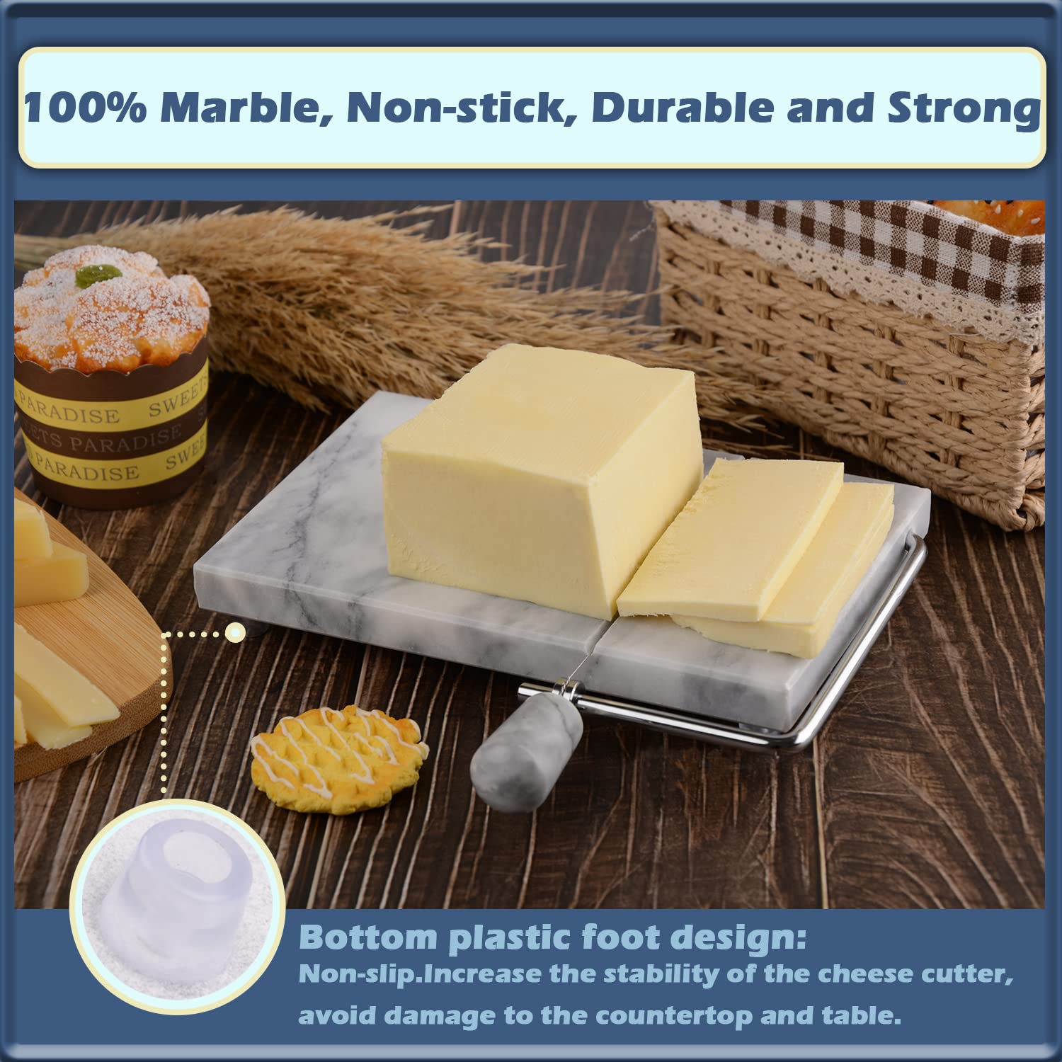 Premium Marble Cheese Slicer Board - 5